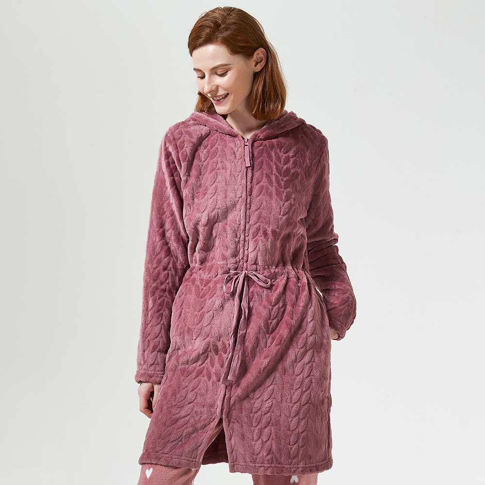 Robe de veludo Devoré liso com capuz.