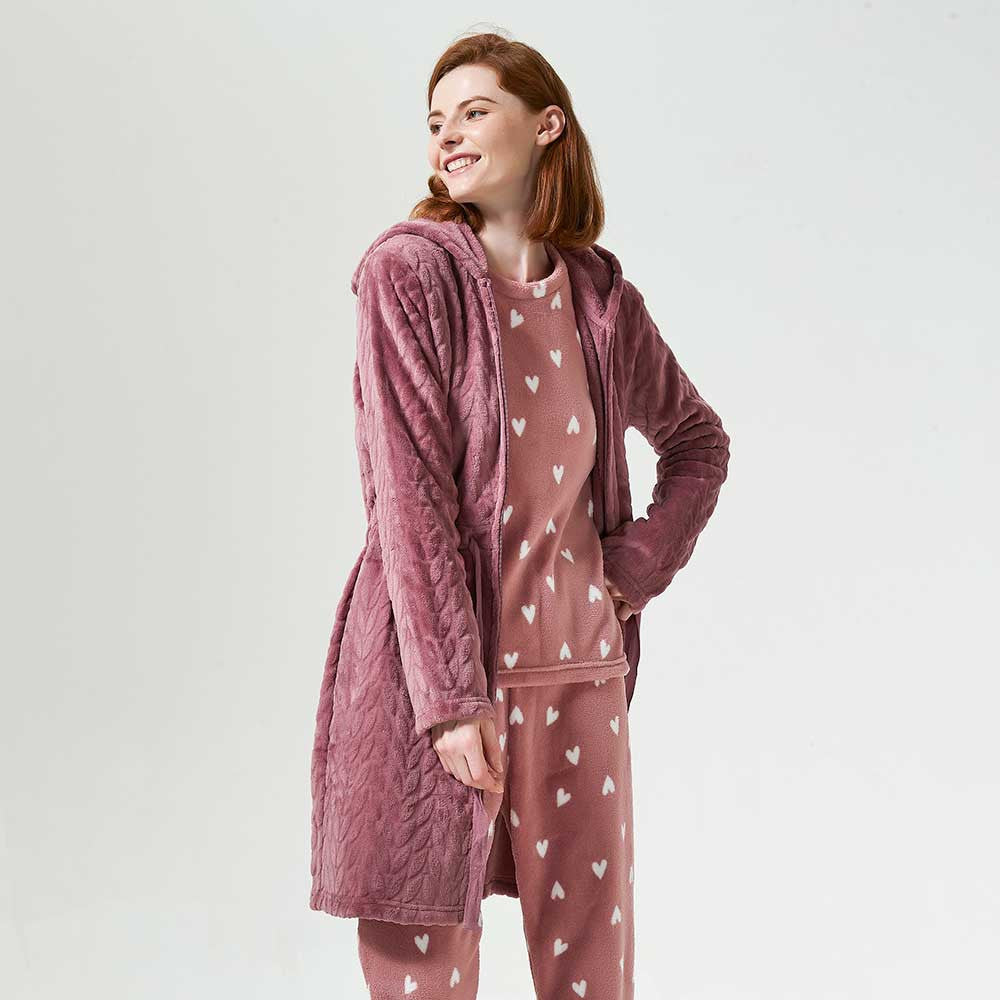 Robe de veludo Devoré liso com capuz.