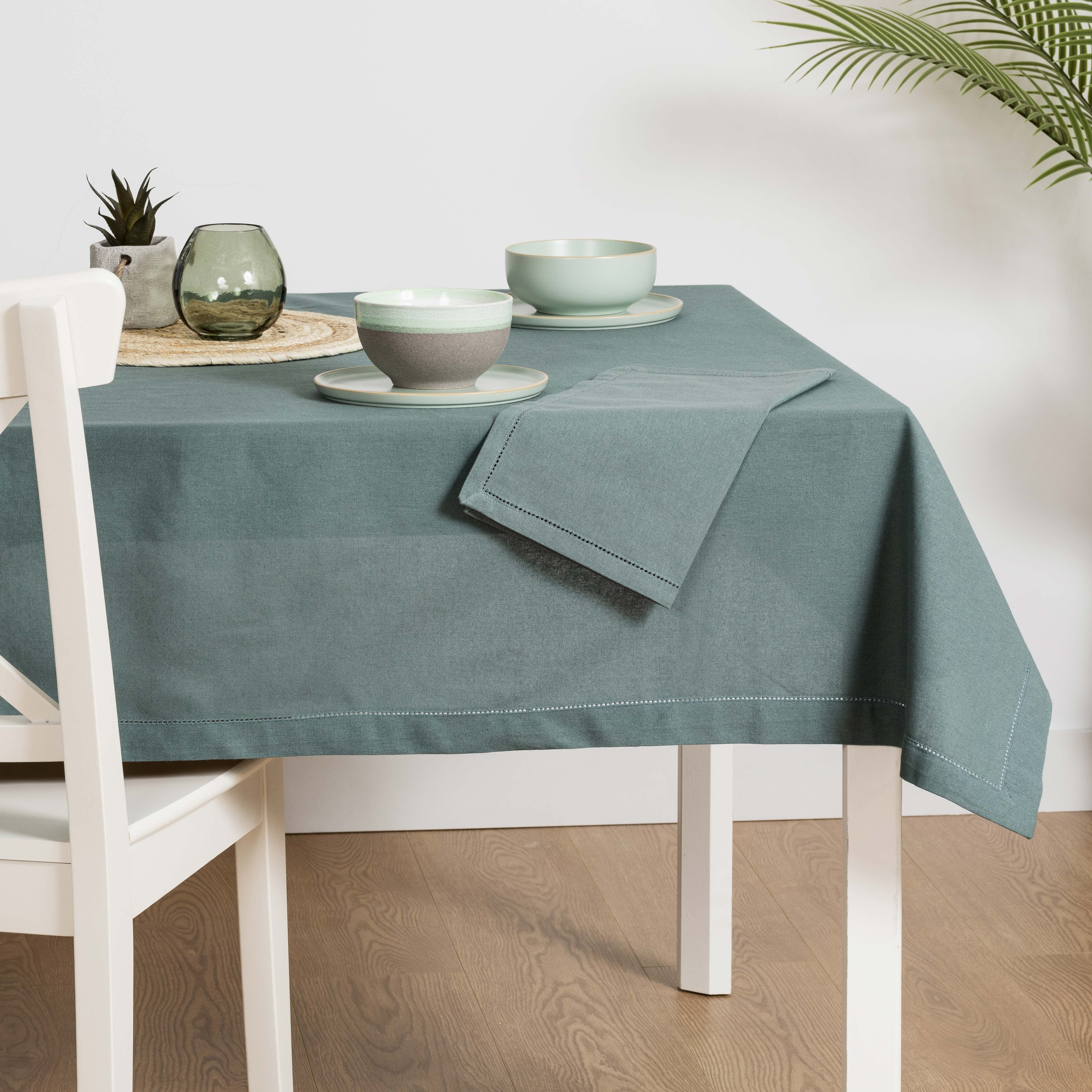 Toalha de mesa de algodão orgânico, verde menta