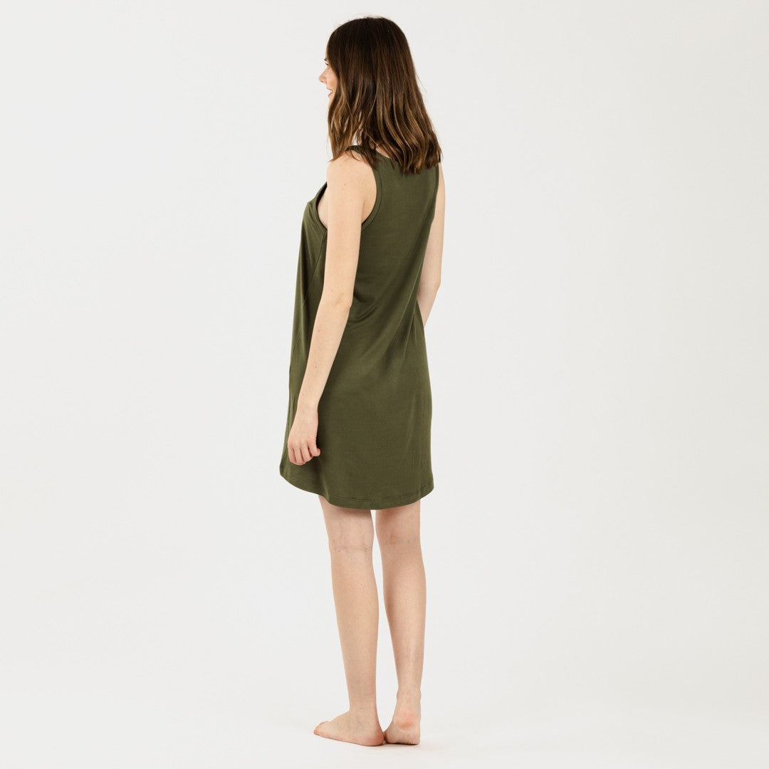 Camisola de malha acetinada com alças, verde-caça