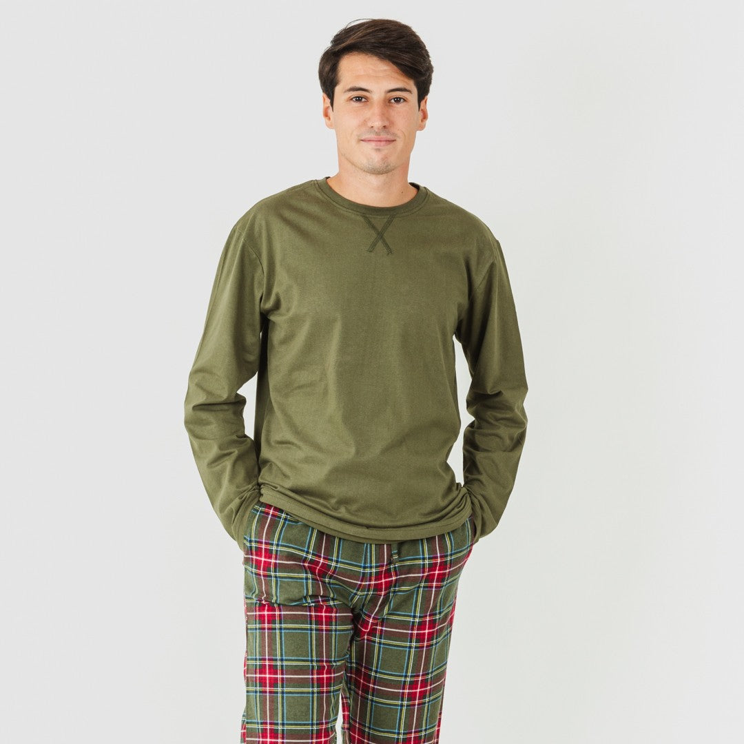 Pijama de flanela masculino, xadrez de caça verde Milton