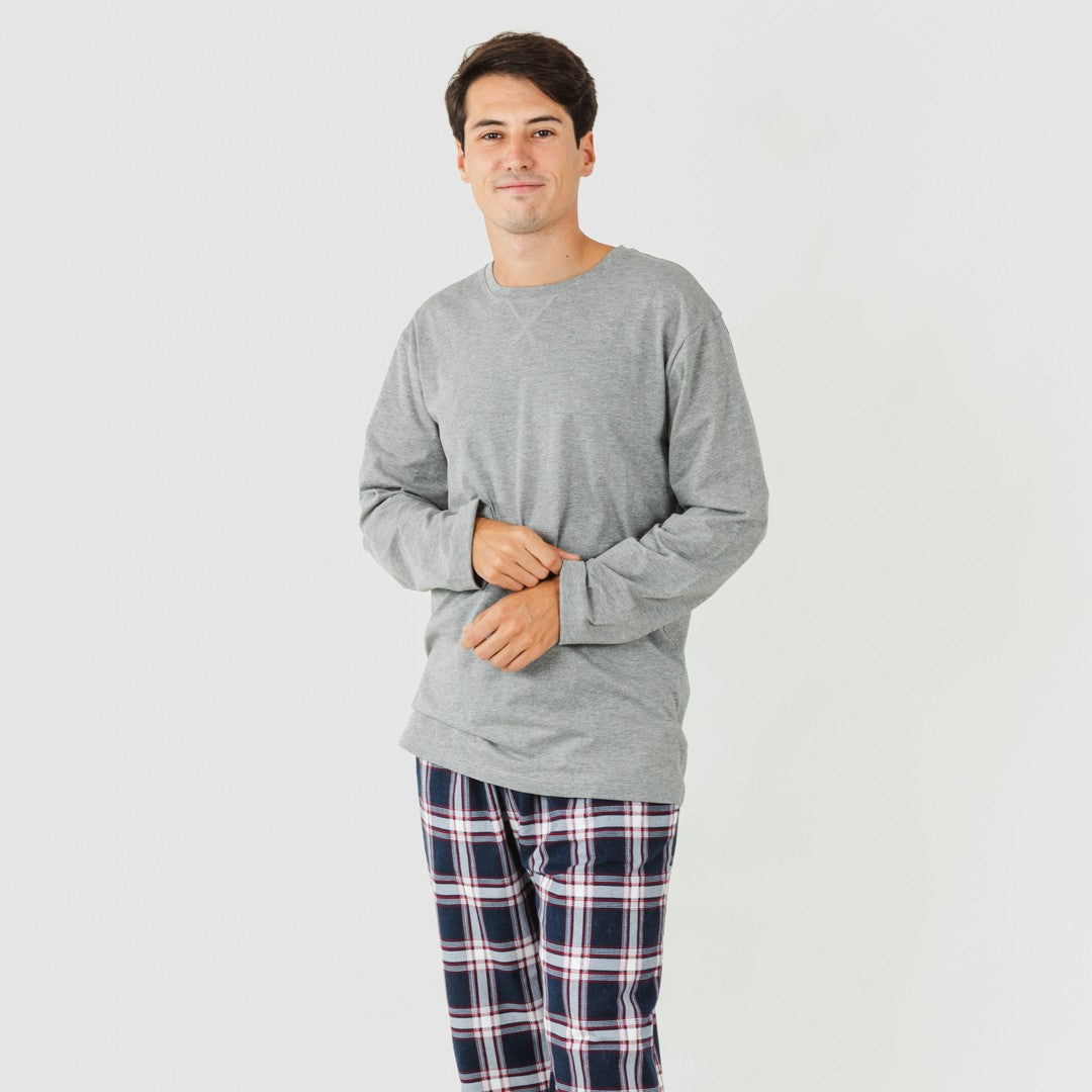 Pijama masculino de flanela, cinza com estampa Tarsus