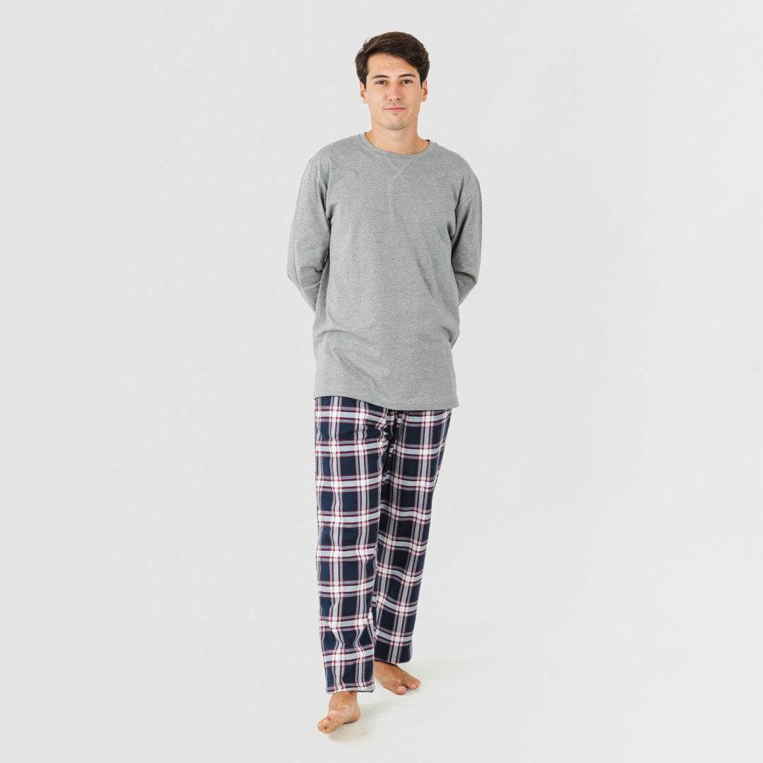 Pijama masculino de flanela, cinza com estampa Tarsus