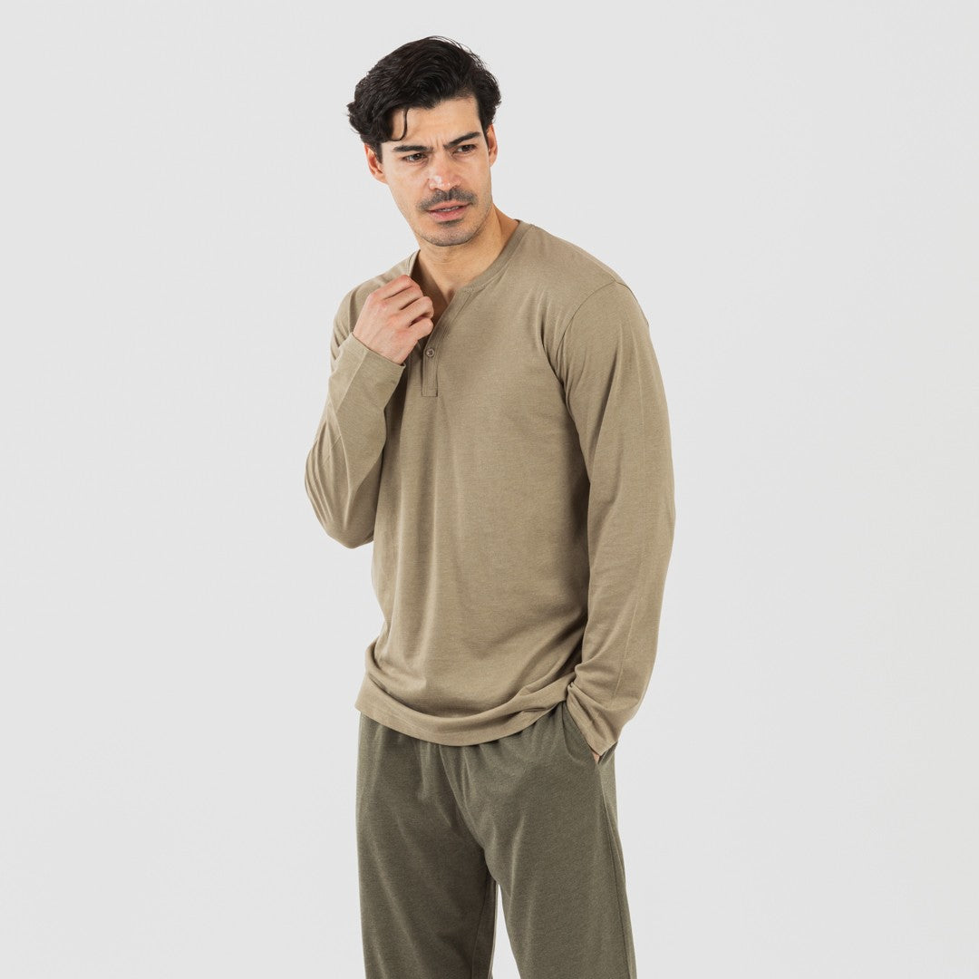Pijama largo hombre con botones verde cacería - verde oscuro