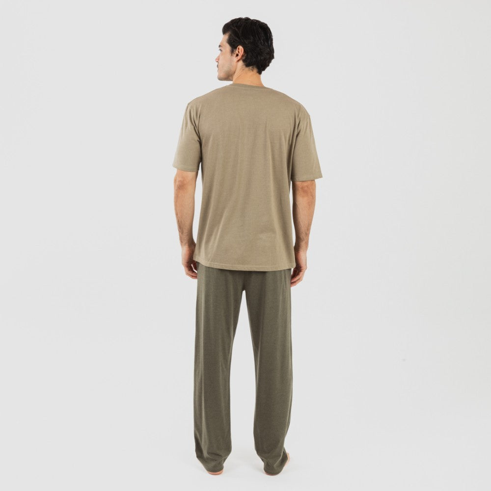 Pijama de caça masculino de manga curta e comprida com botões - verde escuro