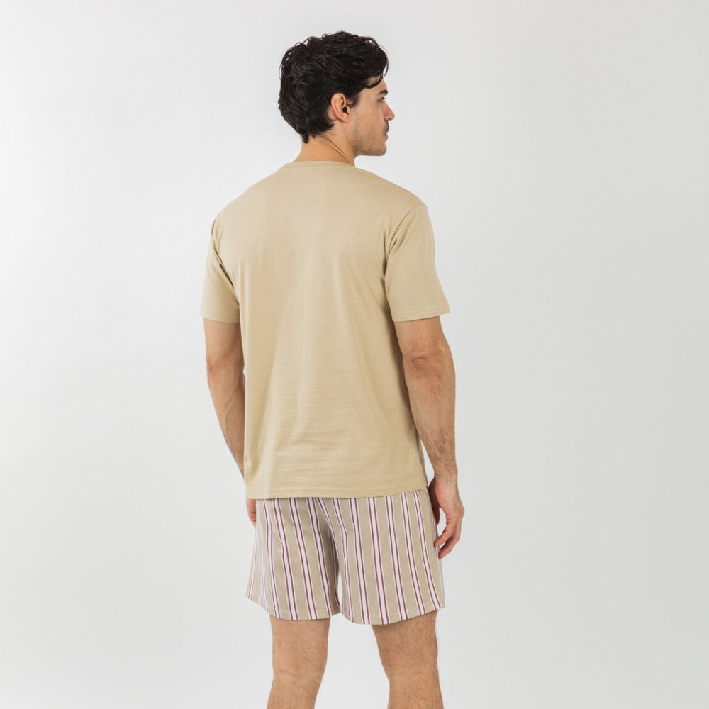 Pijama curto masculino de algodão listrado Ico Sand