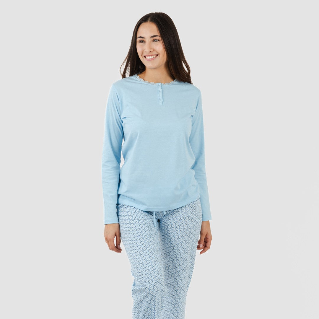 Pijama largo algodón Timon celeste