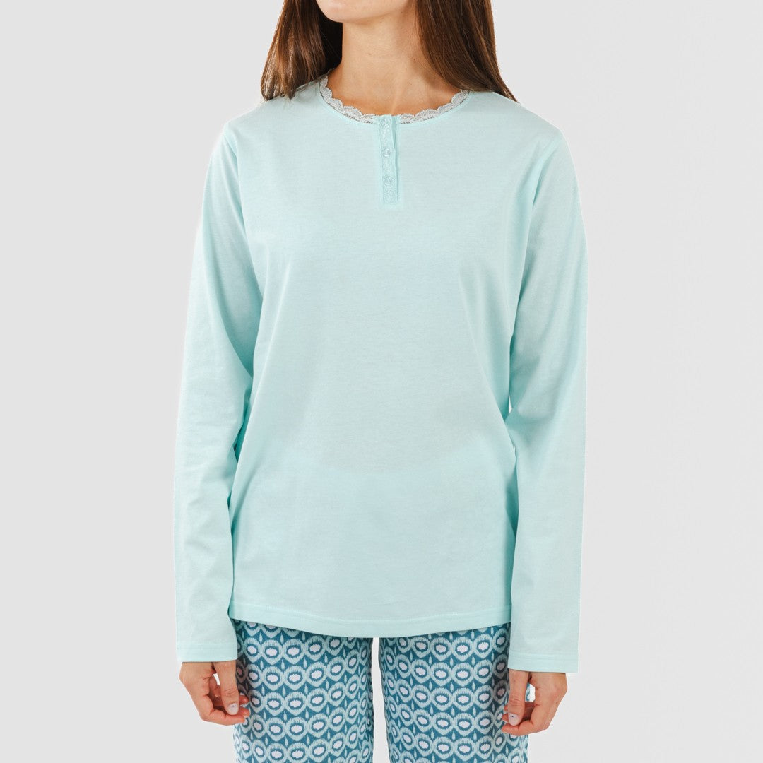 Pijama comprido de algodão verde-azulado Galieni