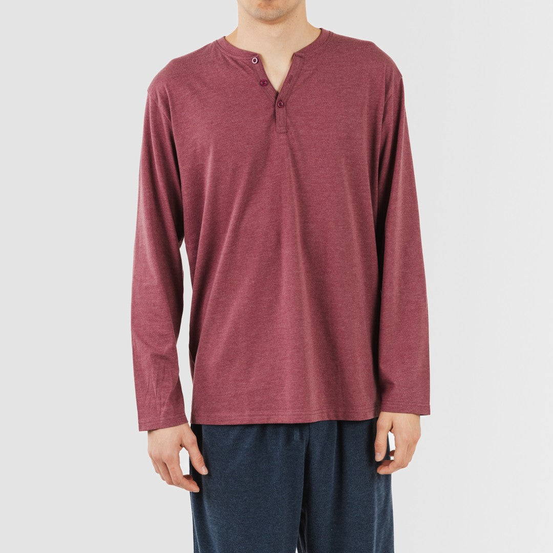 Pijama largo hombre con botones burdeos - marino