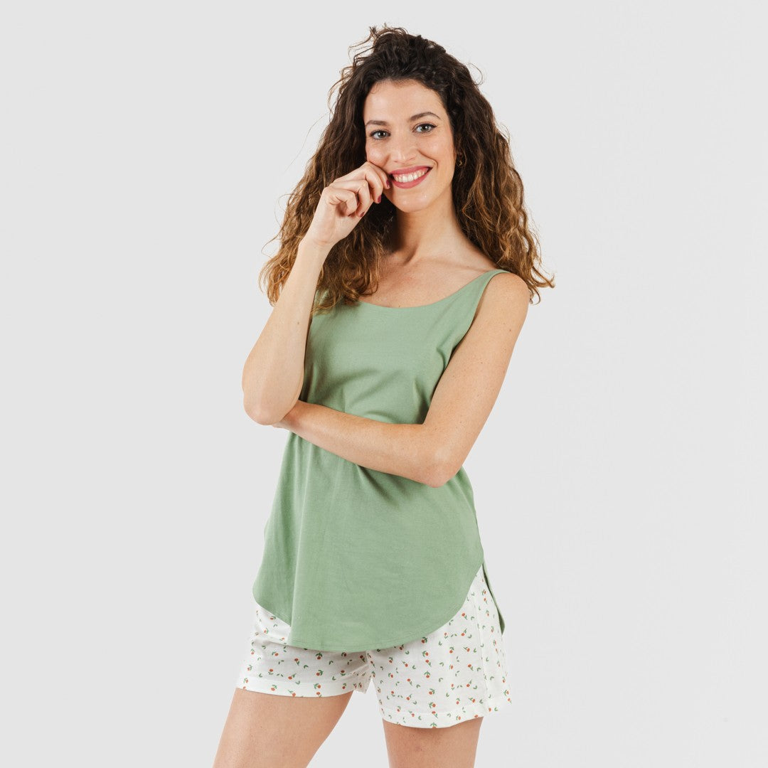 Pijama curto de algodão verde Nevada