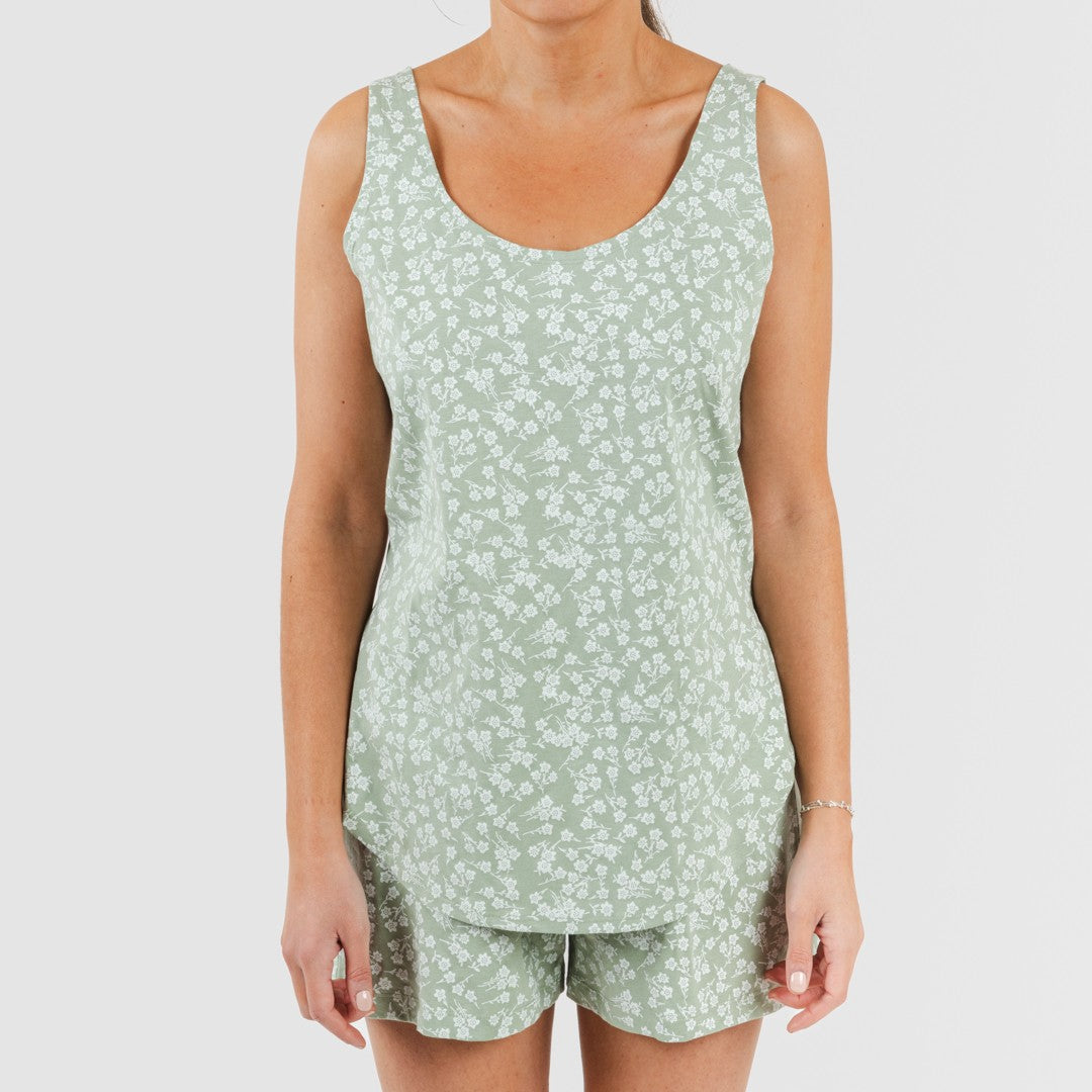 Pijama curto de algodão verde Oniris para caça