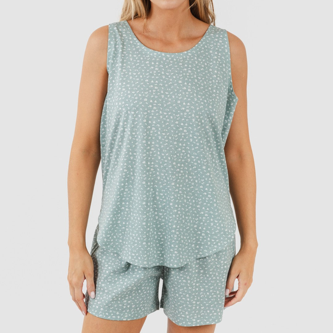 Pijama curto de algodão Anita, verde desbotado