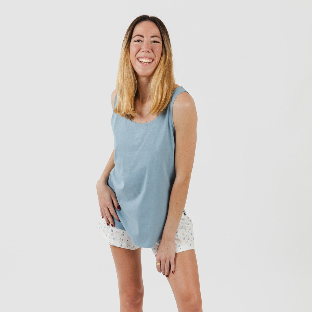 Pijama curto de algodão índigo Inés