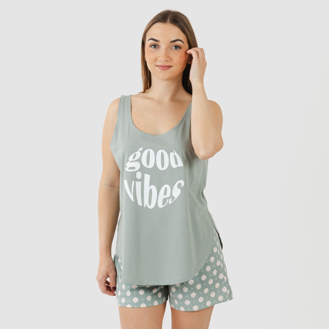 Pijama curto de algodão verde Irati para caça