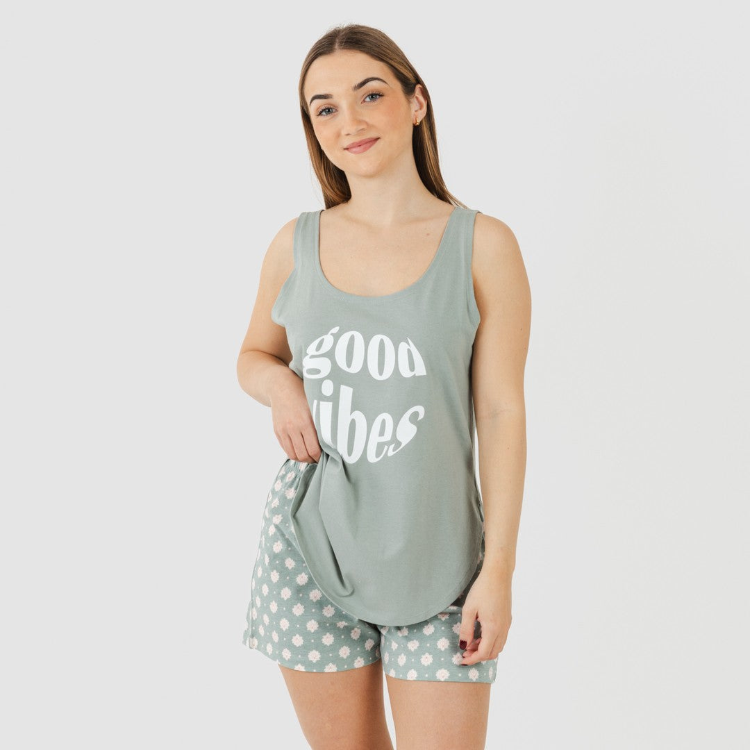 Pijama curto de algodão verde Irati para caça