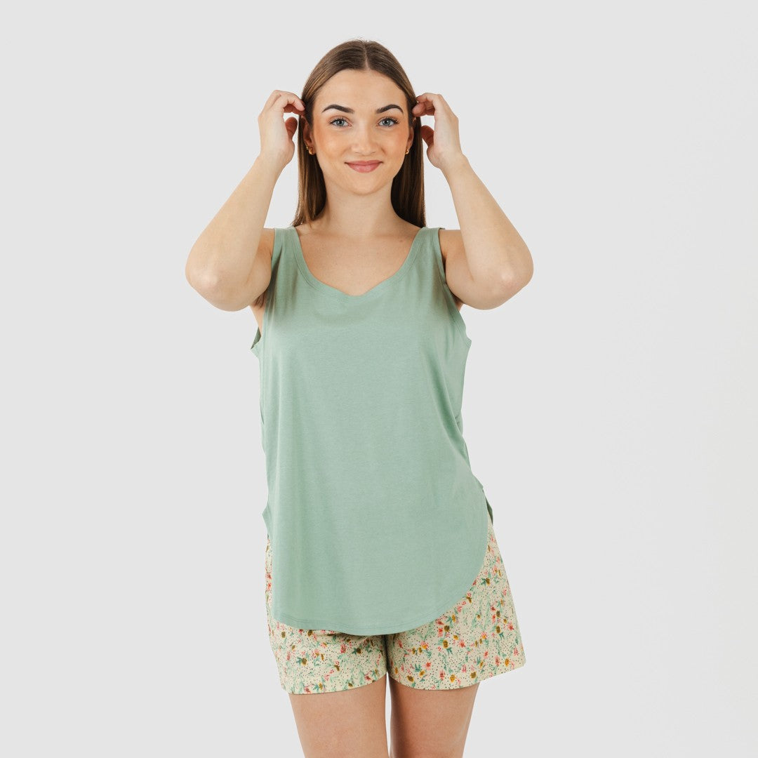 Pijama curto de algodão verde Pamela