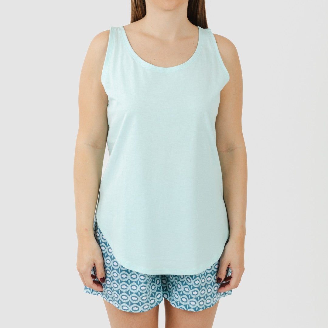 Pijama curto de algodão azul-petróleo Galieni