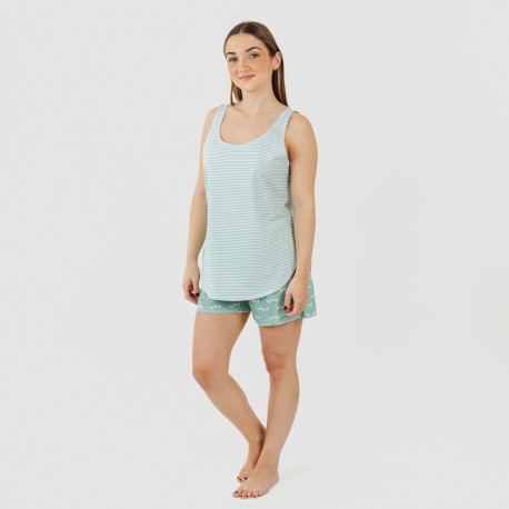 Pijama curto de algodão azul-petróleo Ponder