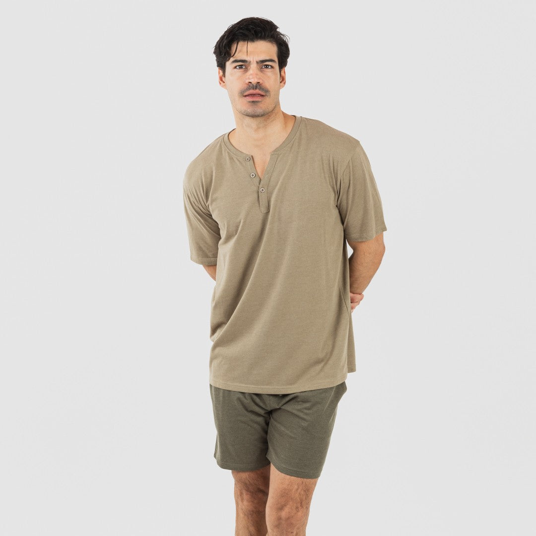 Pijama masculino curto com botões, verde-caça - verde-escuro