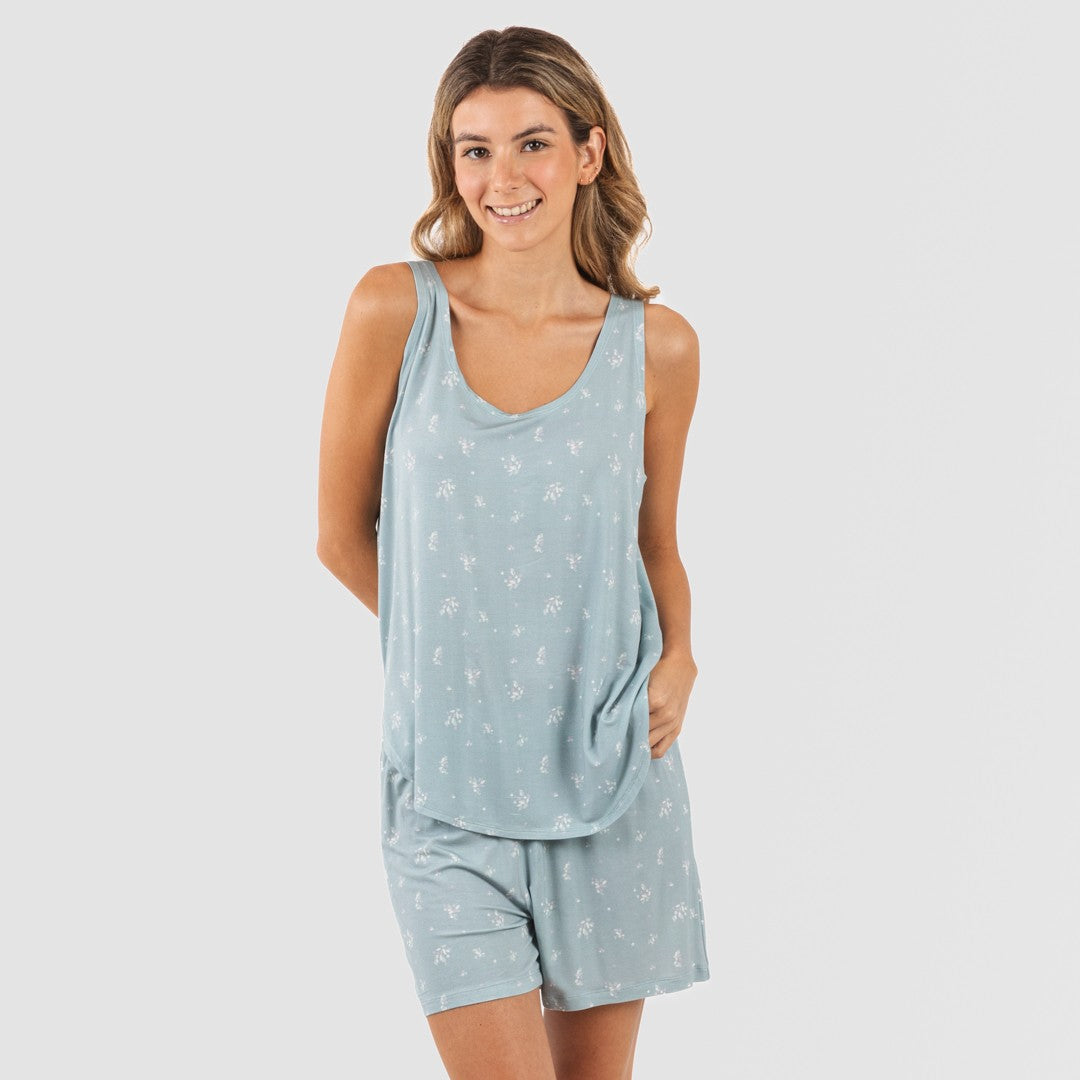 Pijama feminino Adriane com suspensório de viscose em verde água