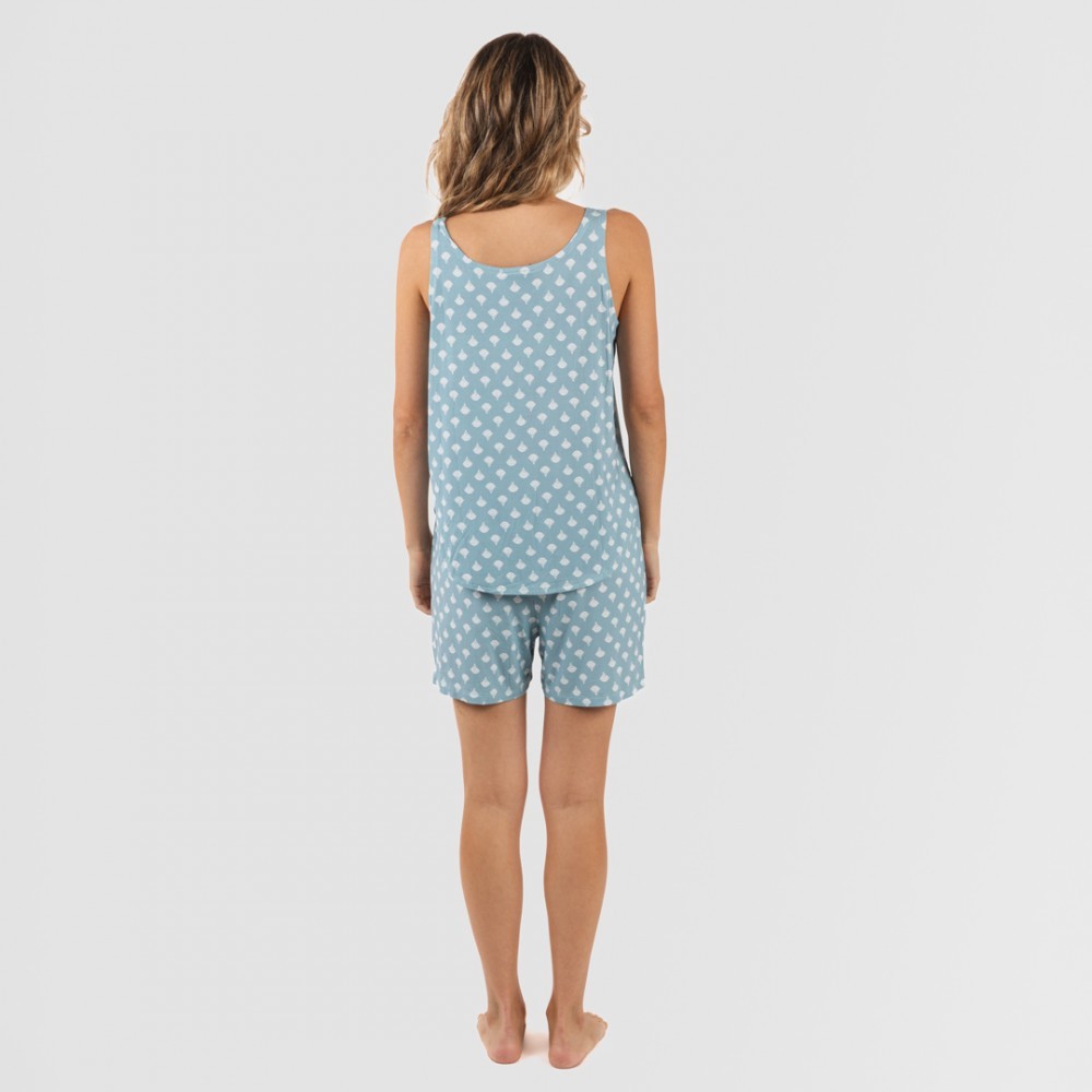 Pijama feminino de verão em viscose índigo com alças finas.
