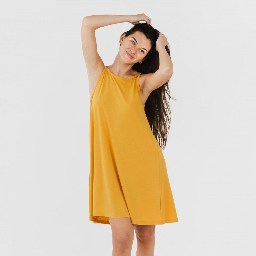 Vestido curto de crepe com alças