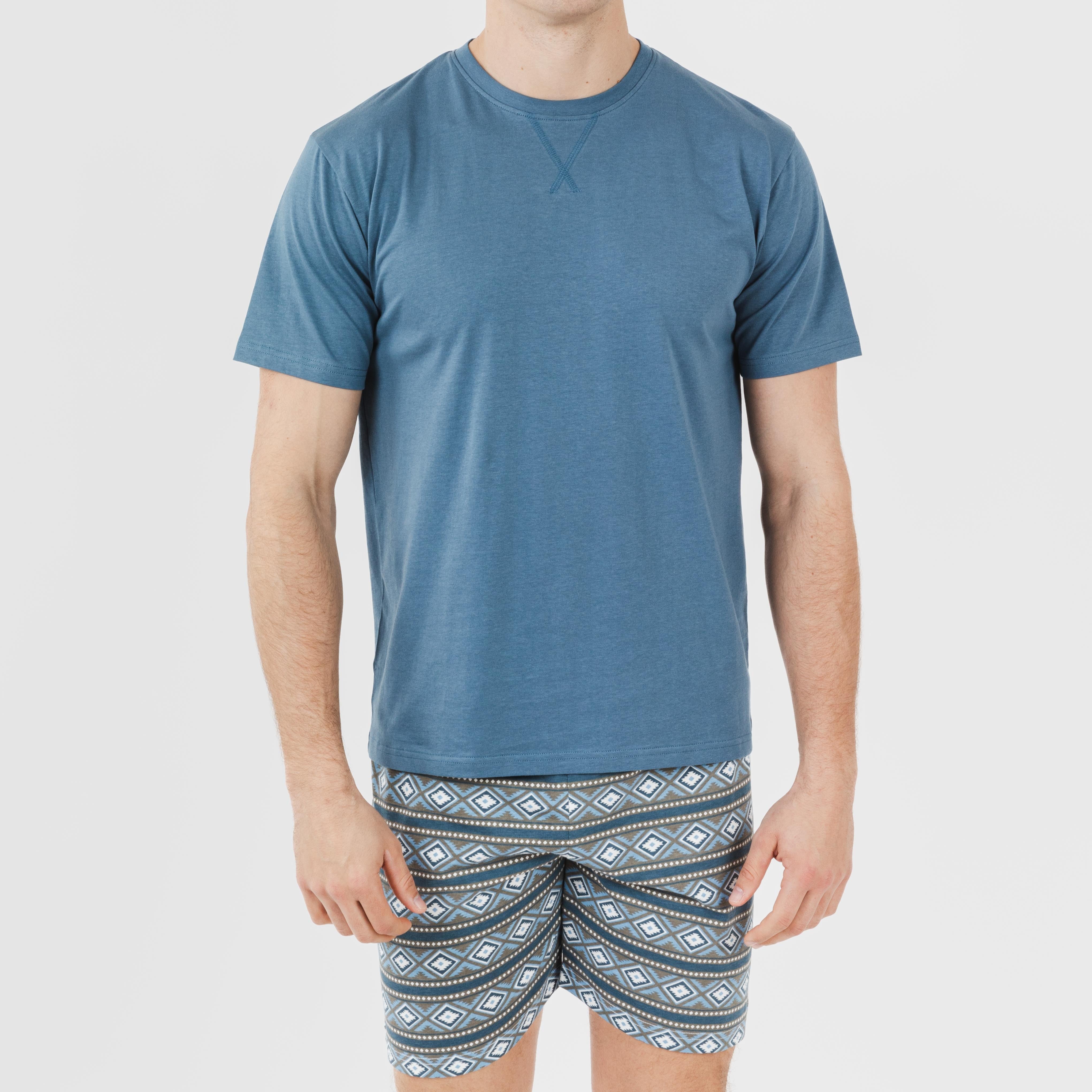 Pijama curto masculino Omega azul de algodão