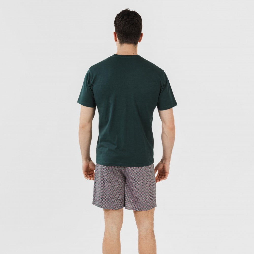 Pijama curto masculino de algodão, verde, Canes