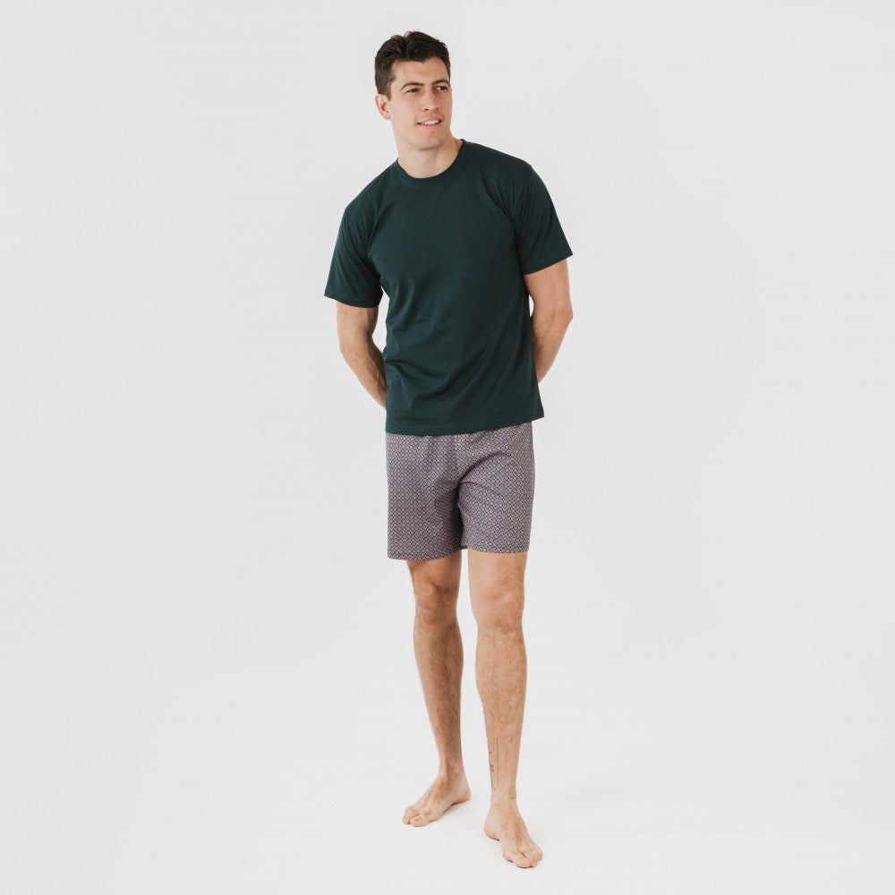 Pijama curto masculino de algodão, verde, Canes