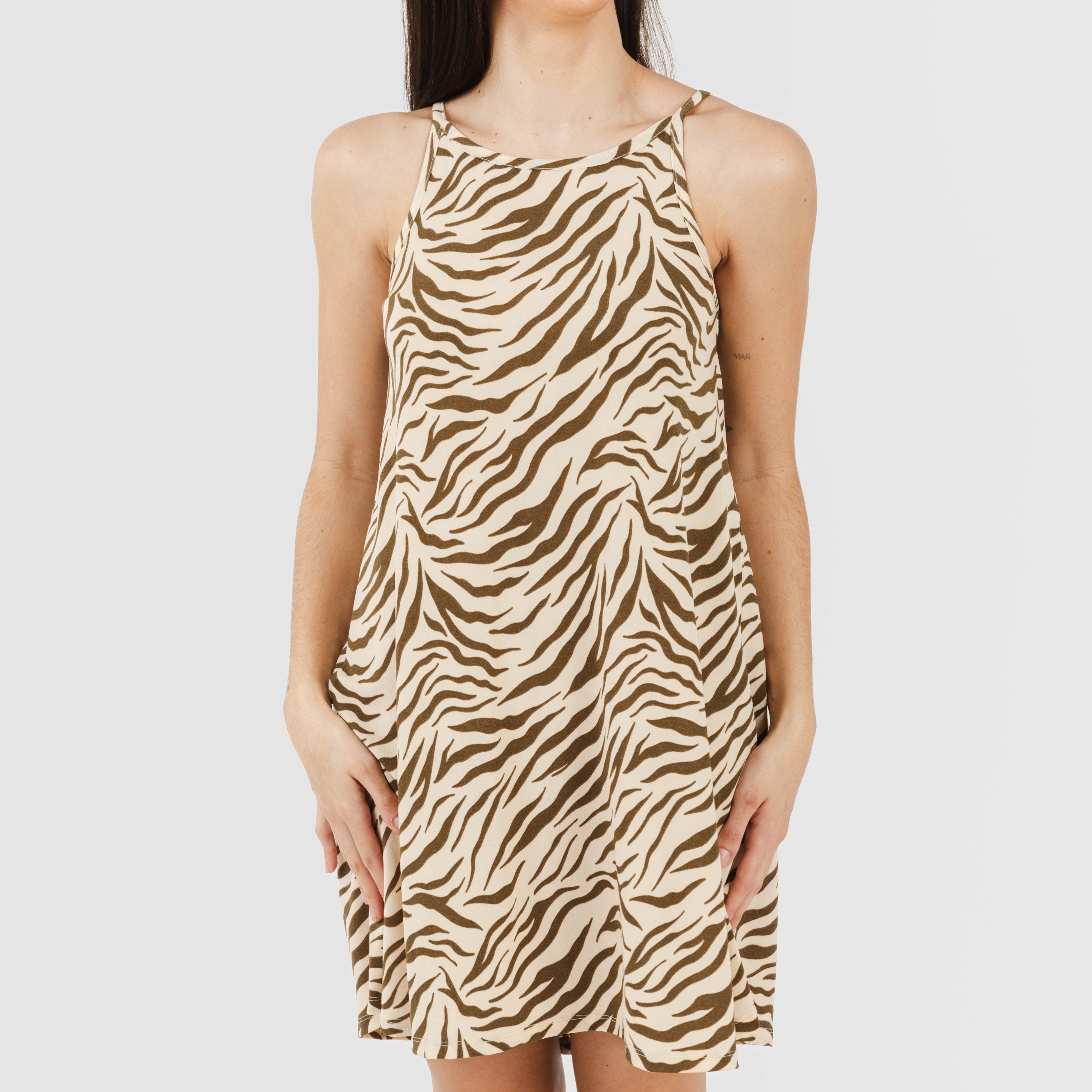 Vestido curto de crepe estampado com alças, verde-caça