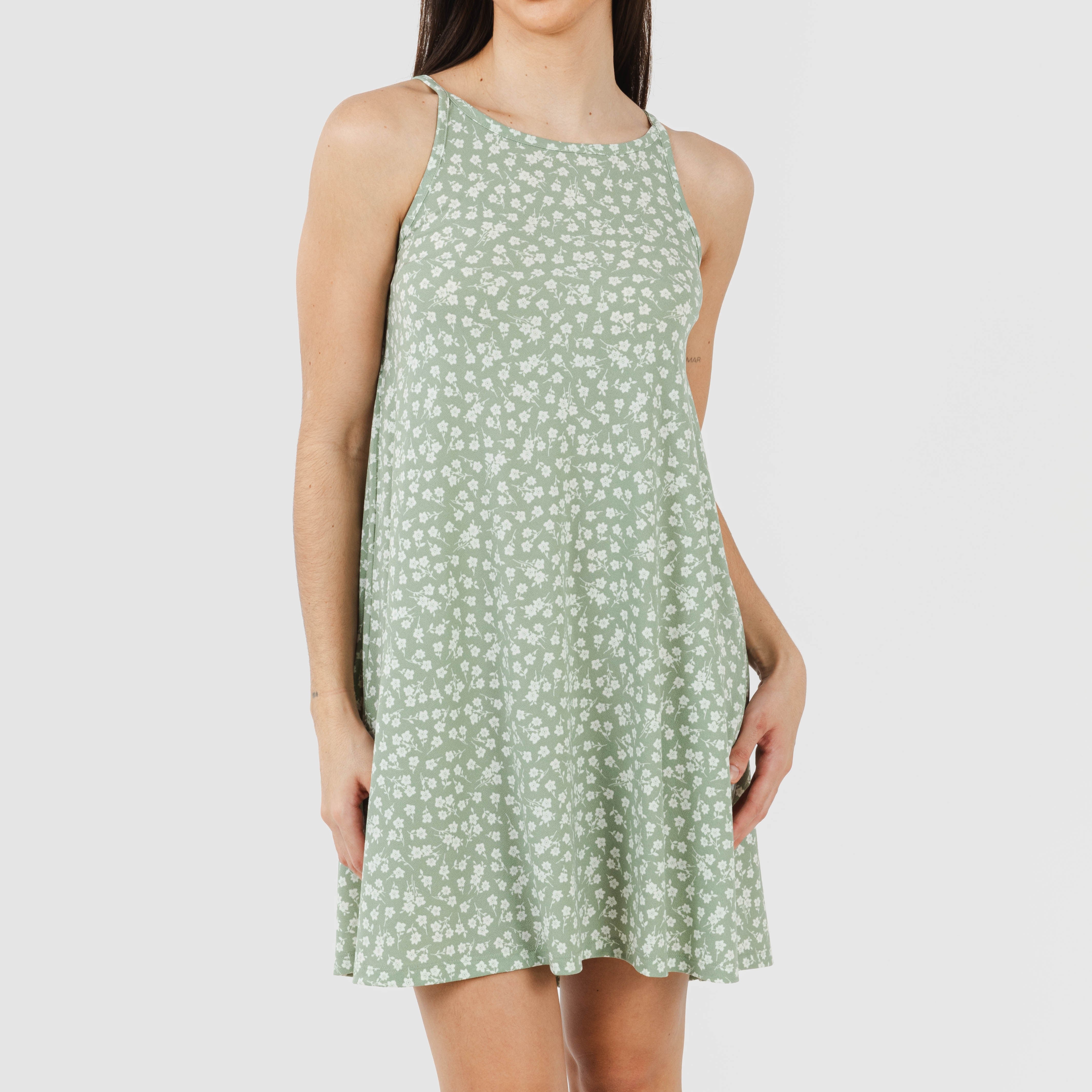 Vestido curto tomara que caia Oniris verde-caça em crepe para caça