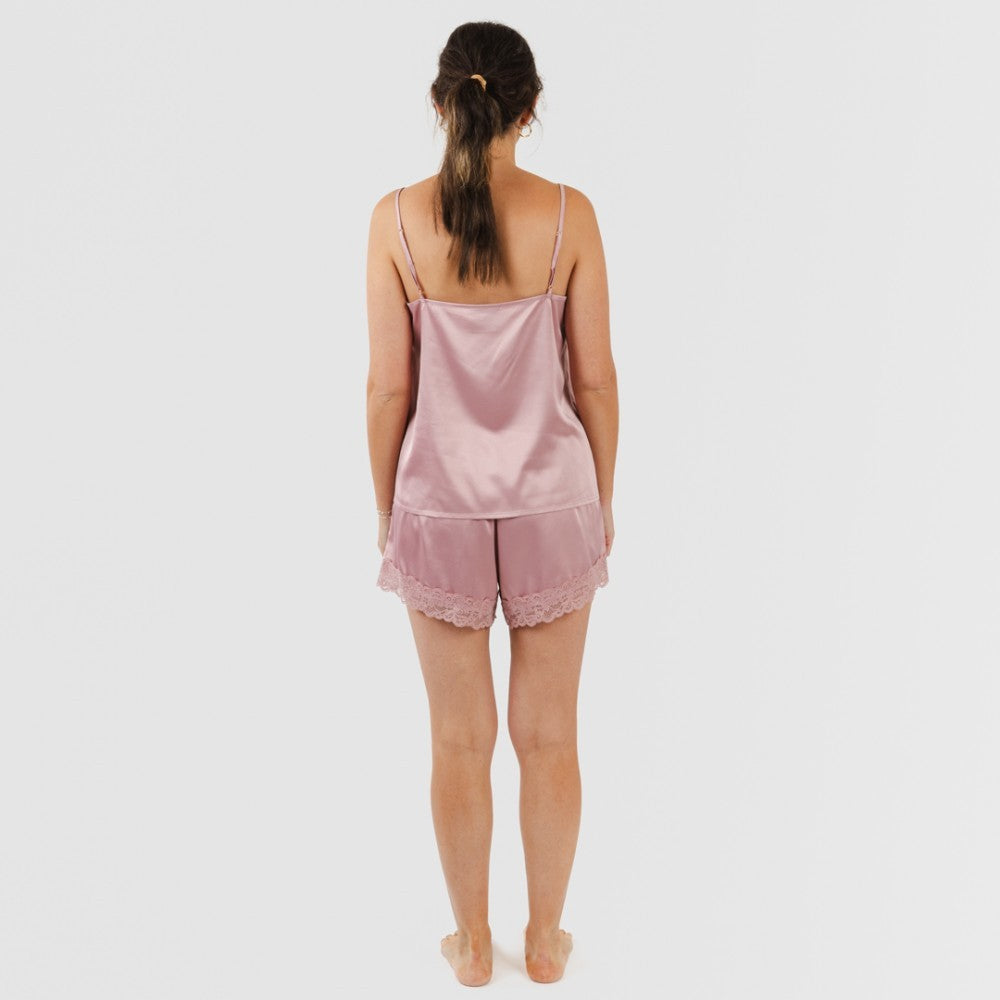 Pijama feminino de cetim com suspensórios, liso, sexta-feira