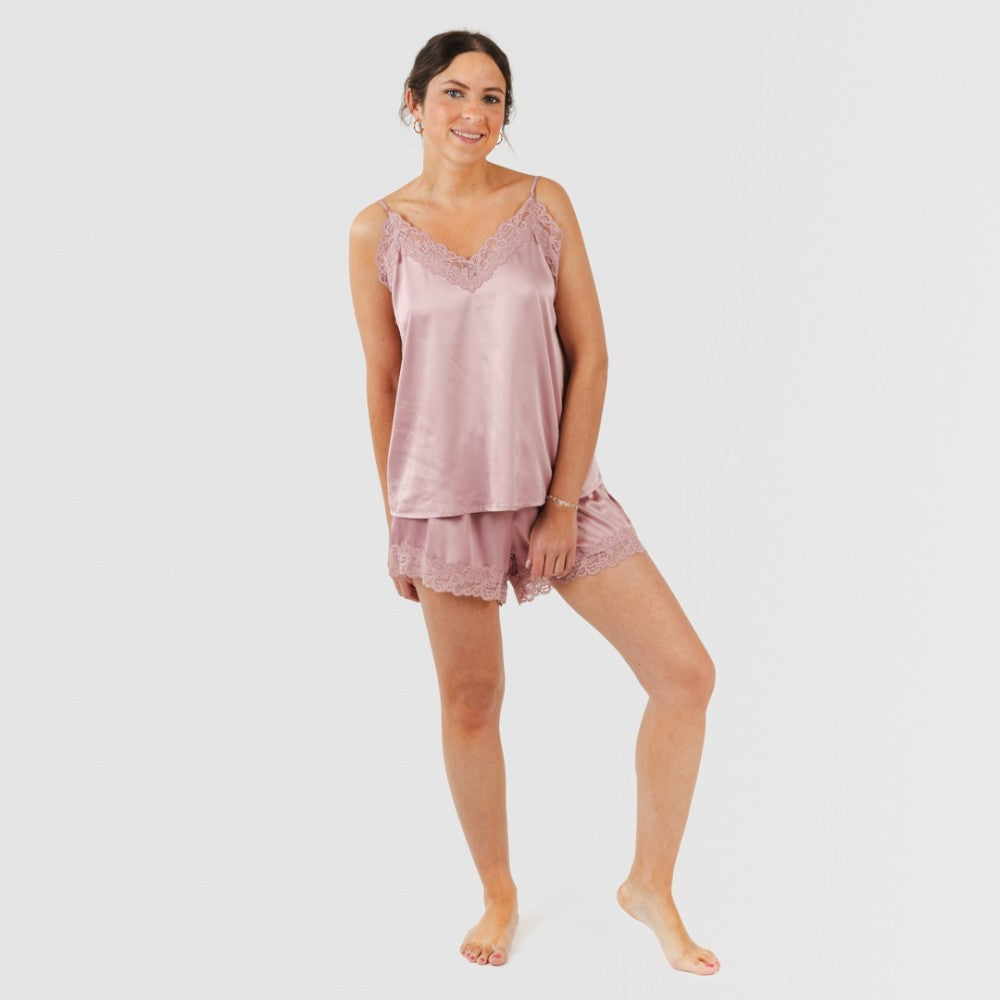 Pijama feminino de cetim com suspensórios, liso, sexta-feira