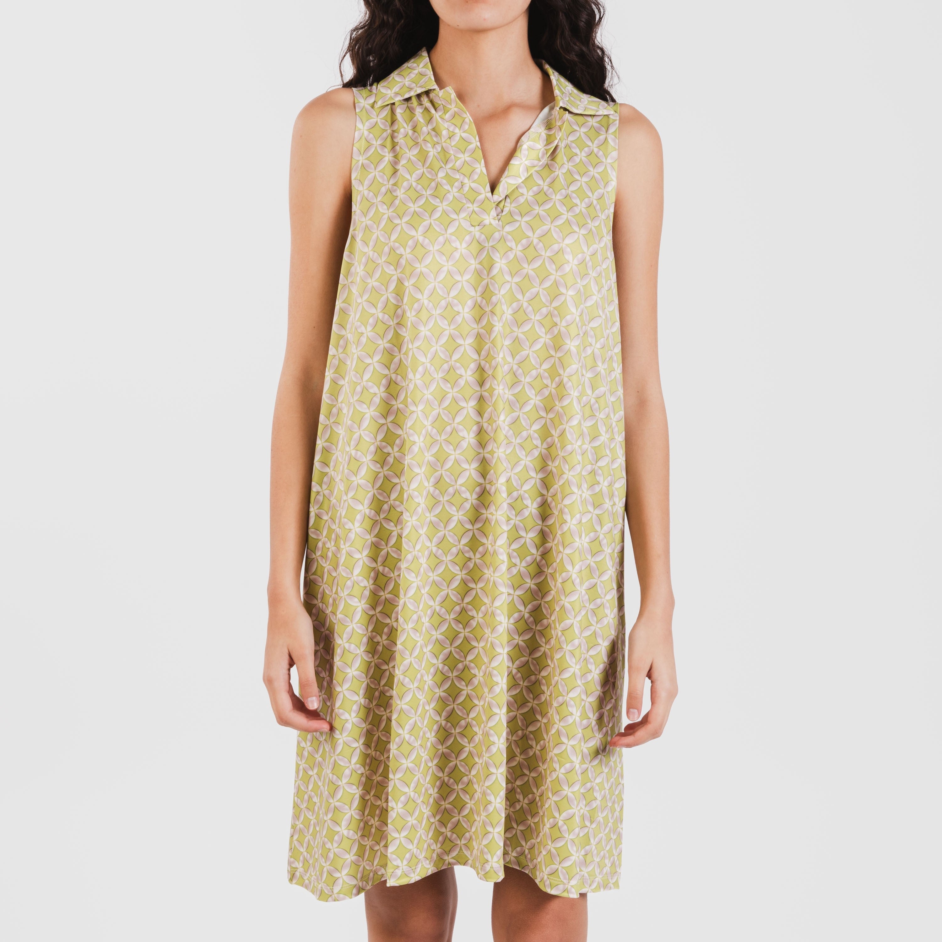 Vestido curto verde limão Ohio com gola e lapela suaves