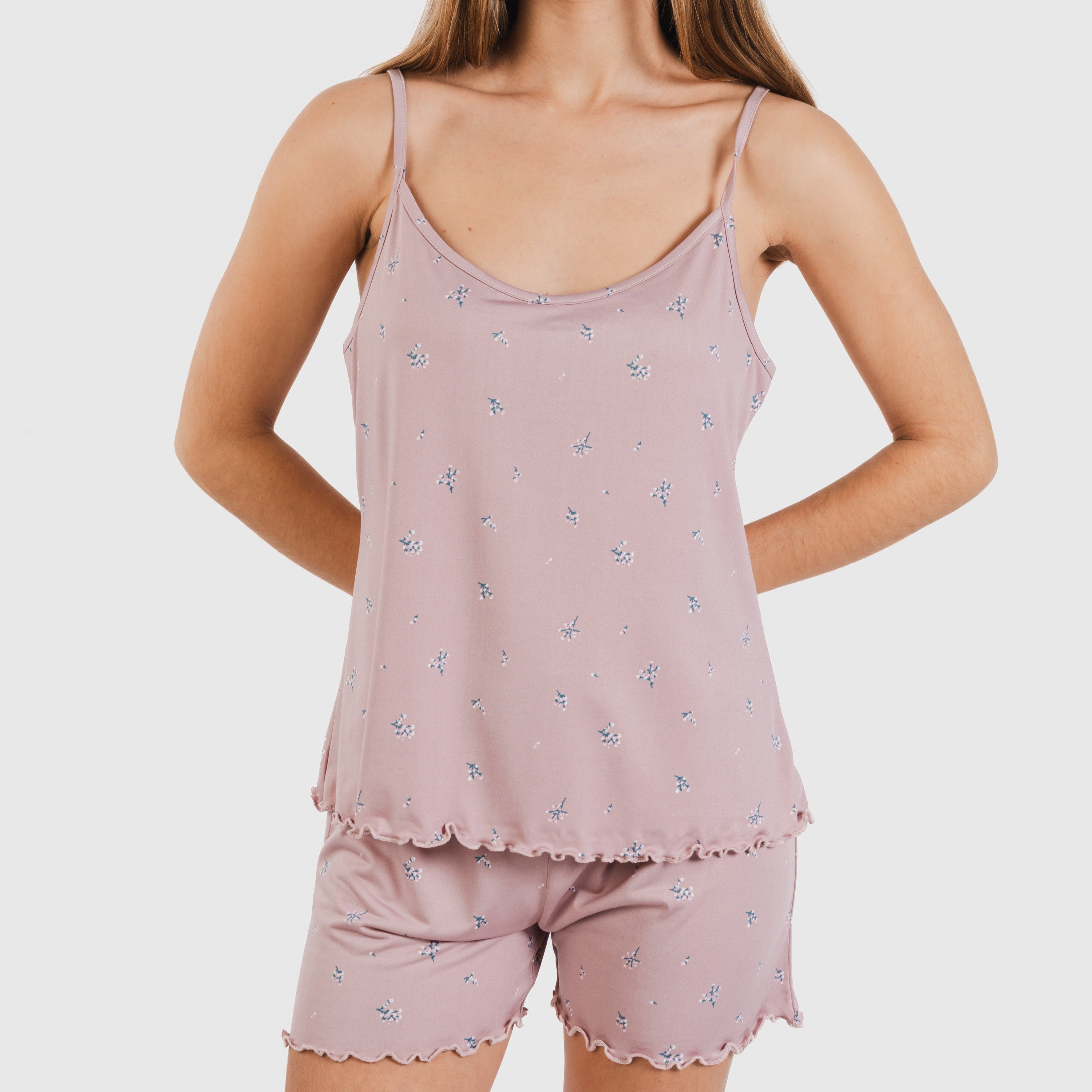 Pijama feminino Melanie cor malva com alças.