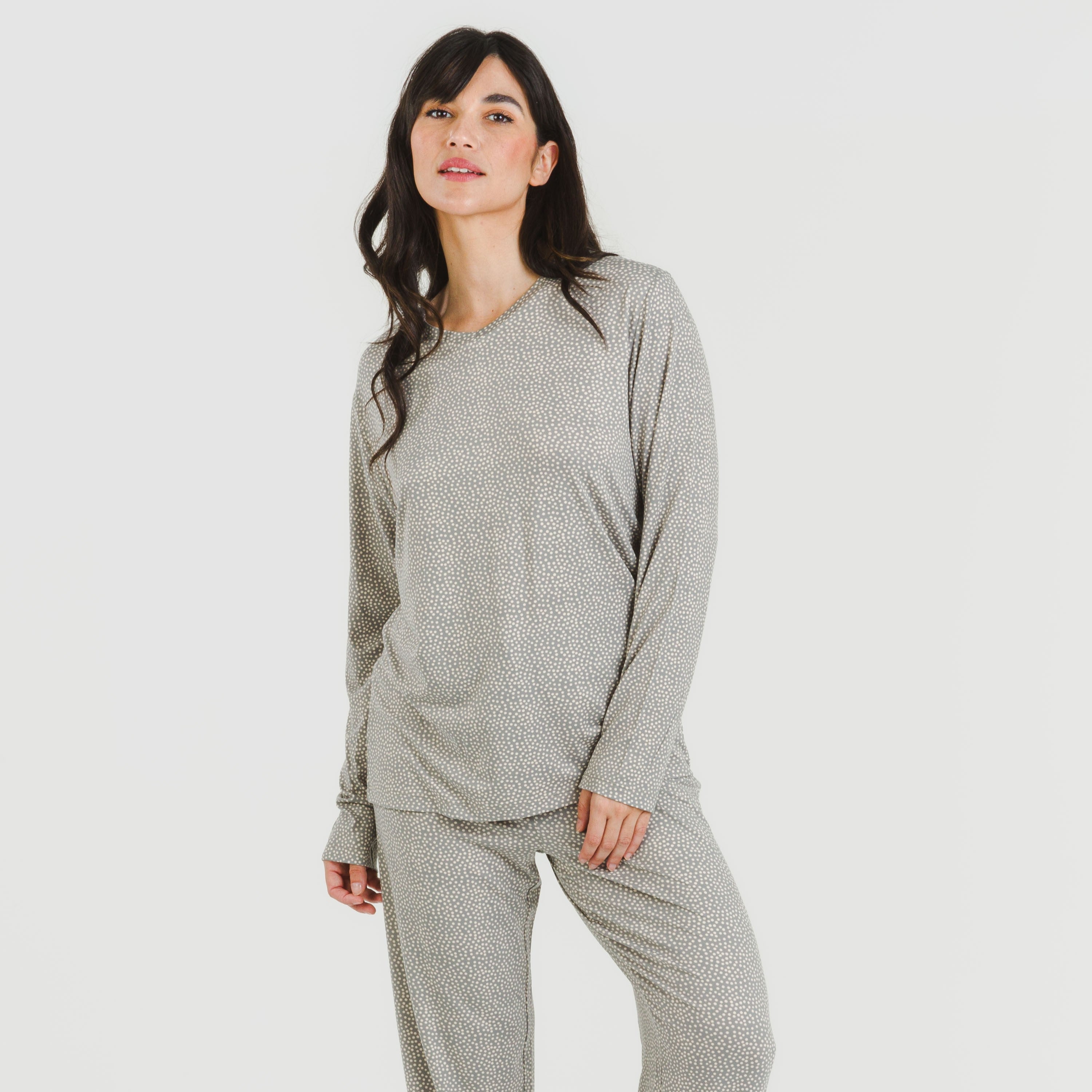 Pijama longo feminino Lolenda, macio, cinza carvão