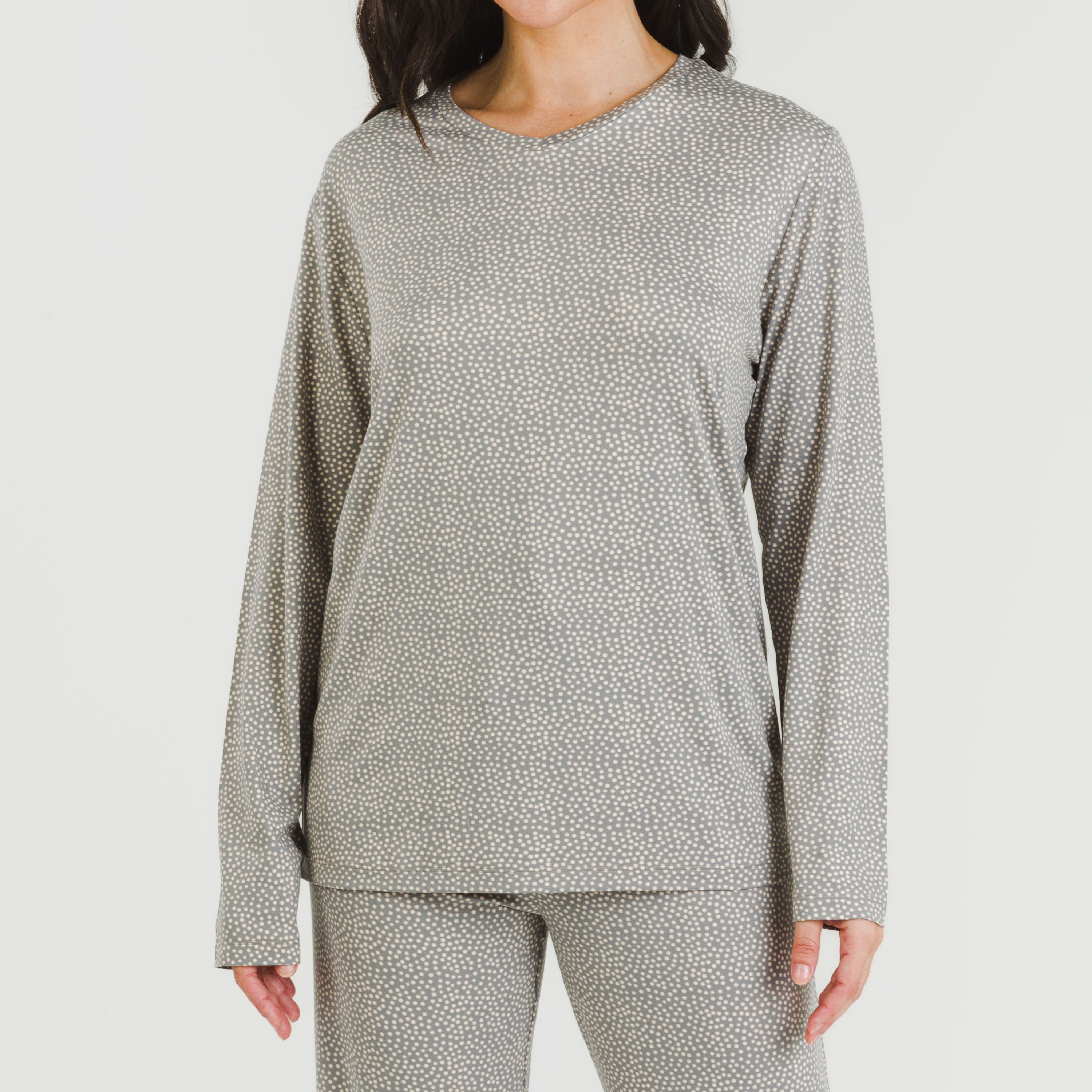 Pijama longo feminino Lolenda, macio, cinza carvão