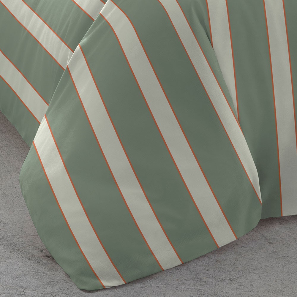 Capa de edredom de algodão, estampa listrada verde-caça Marita.