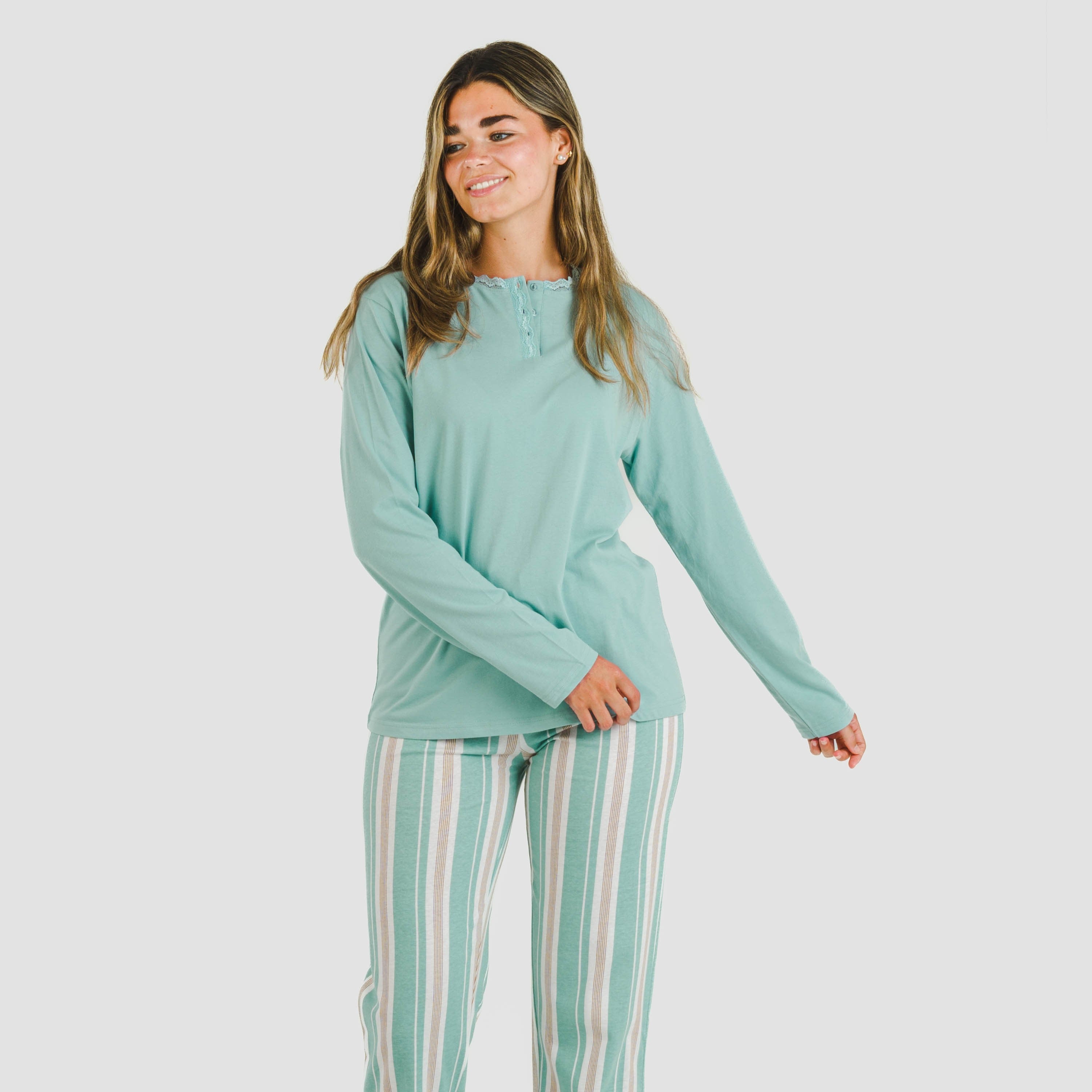 Pijama largo algodón Raya Galda verde