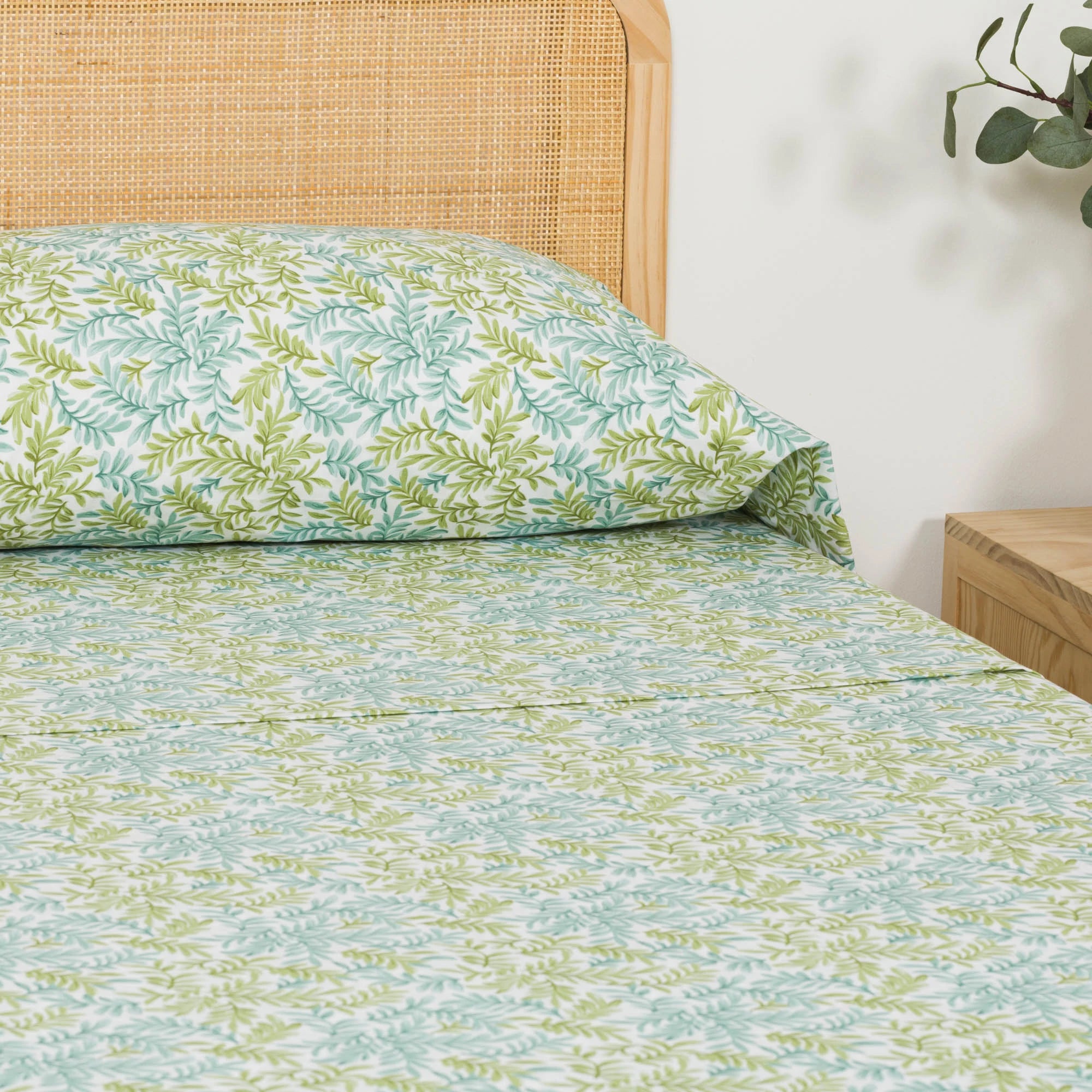 Conjunto de lençóis de algodão verde Zafra