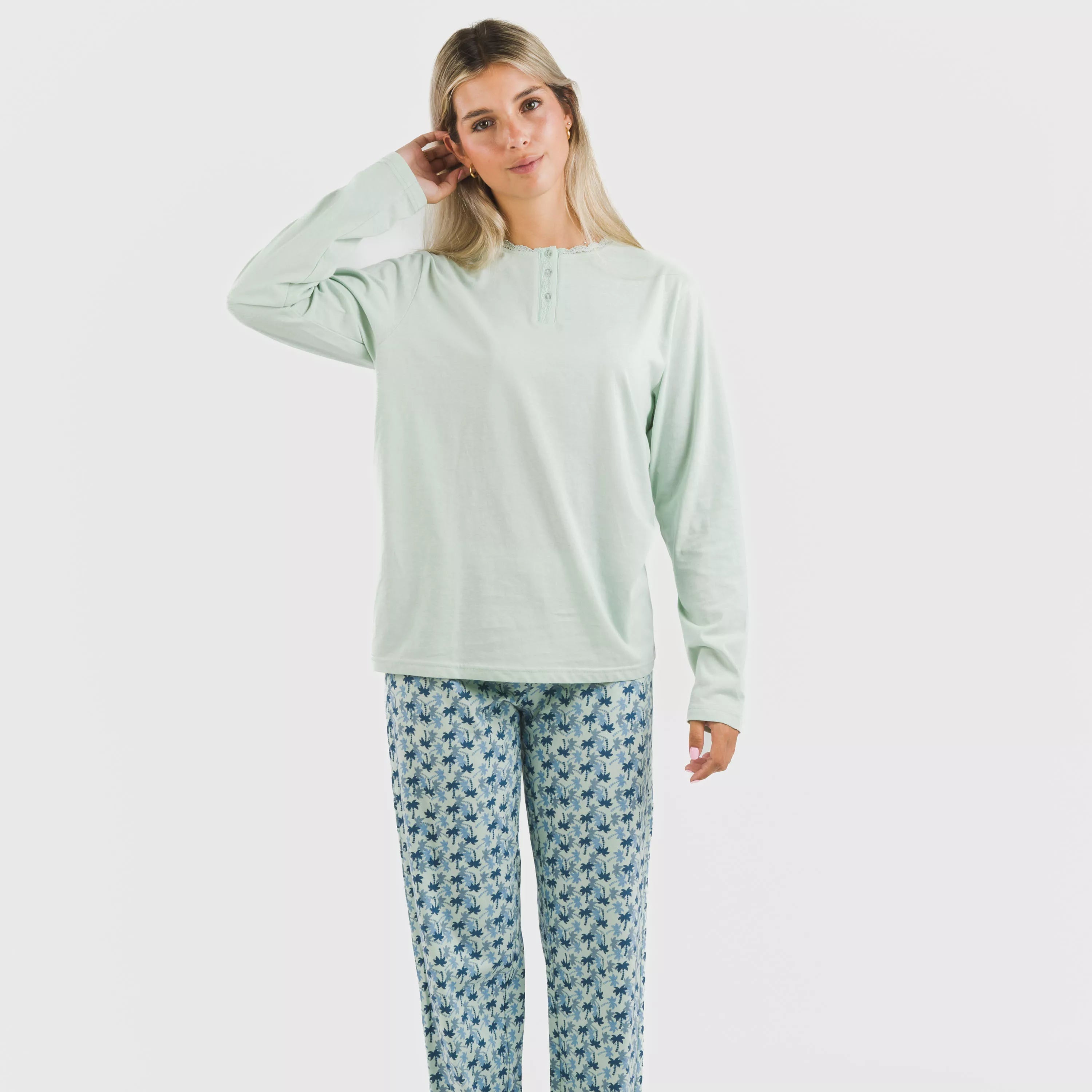 Pijama largo algodón Gaia verde tiffany