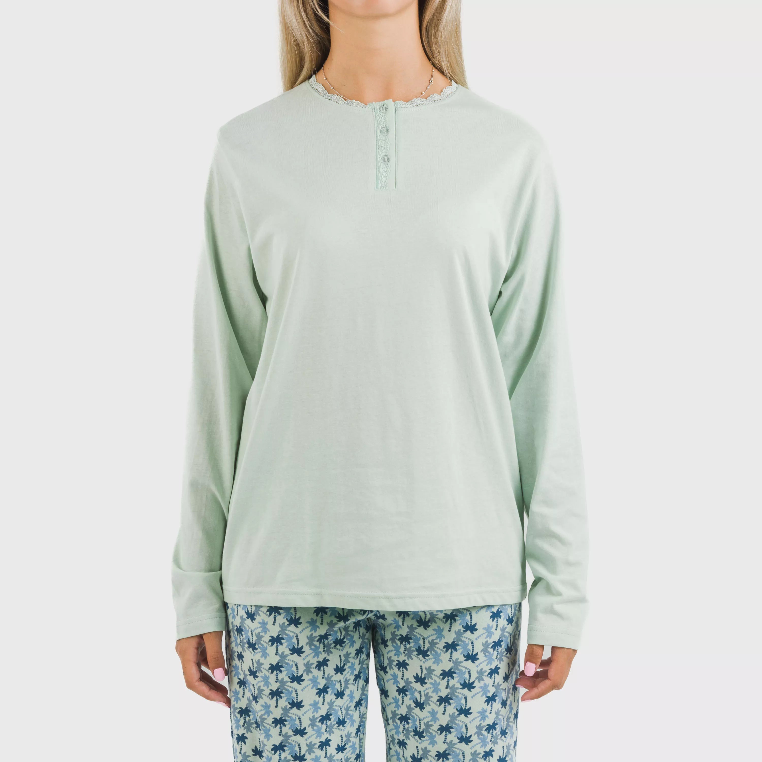 Pijama largo algodón Gaia verde tiffany