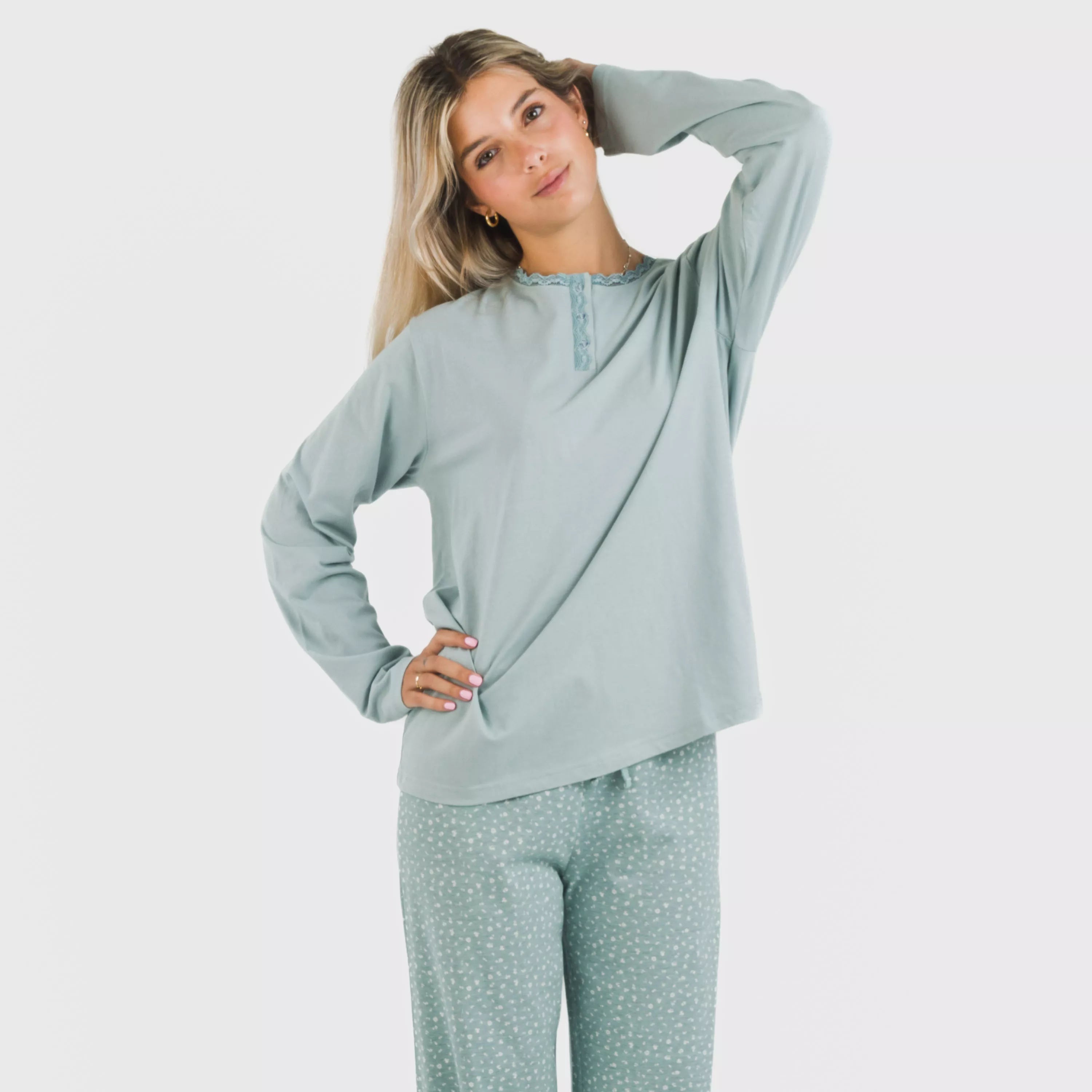 Pijama longo de algodão índigo Anita