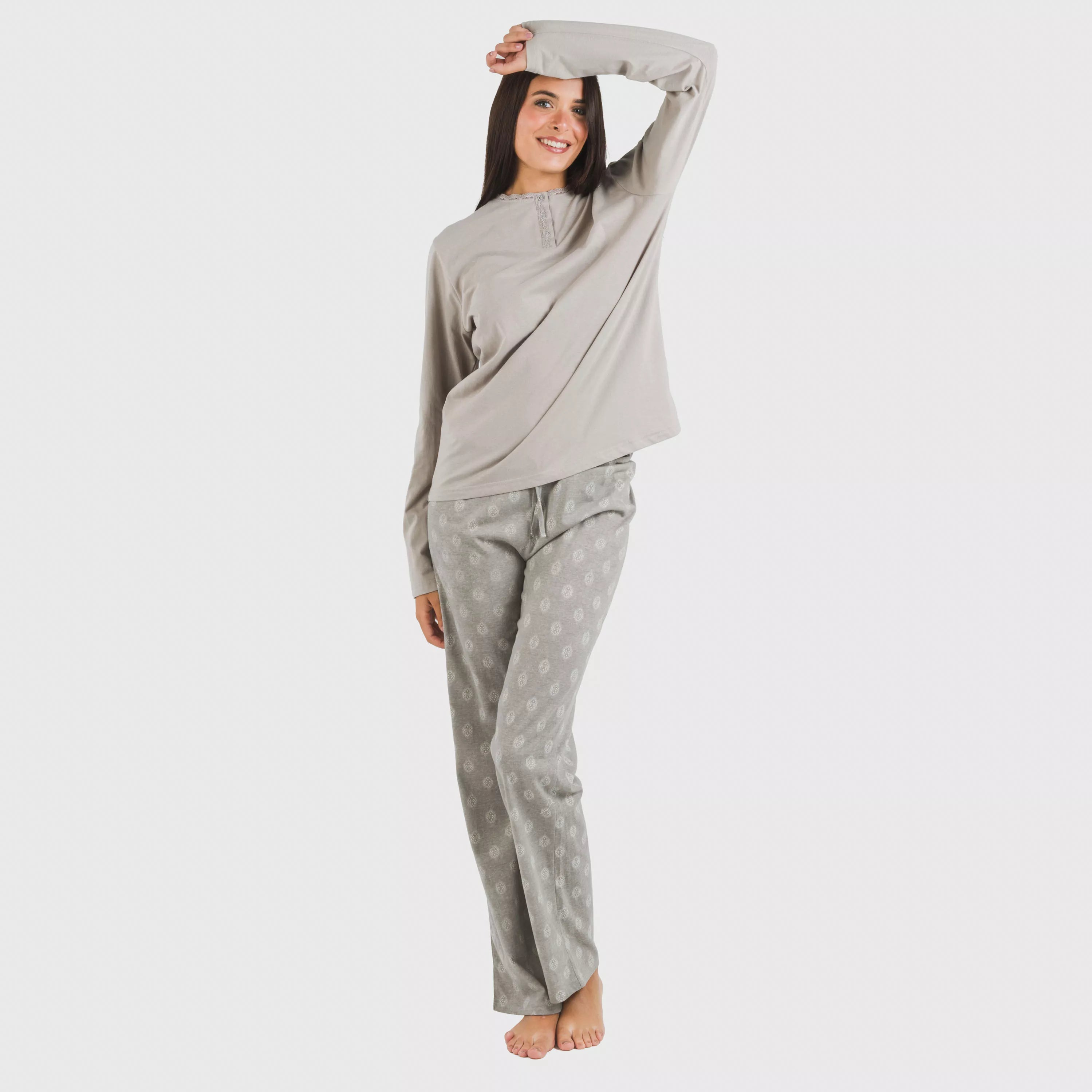 Pijama comprido de algodão Garbo, jeans cinza