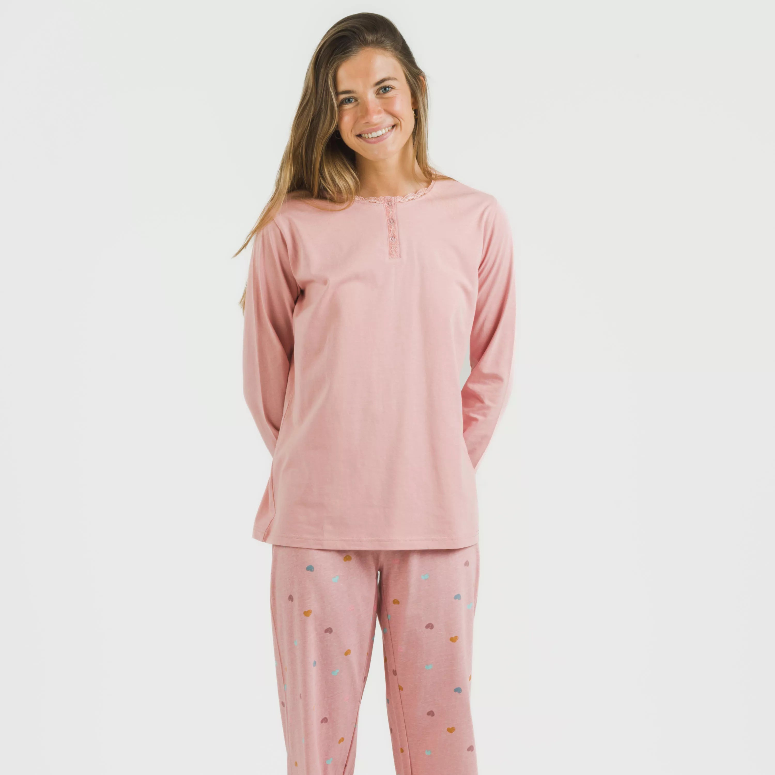 Pijama longo de algodão Mapita rosa
