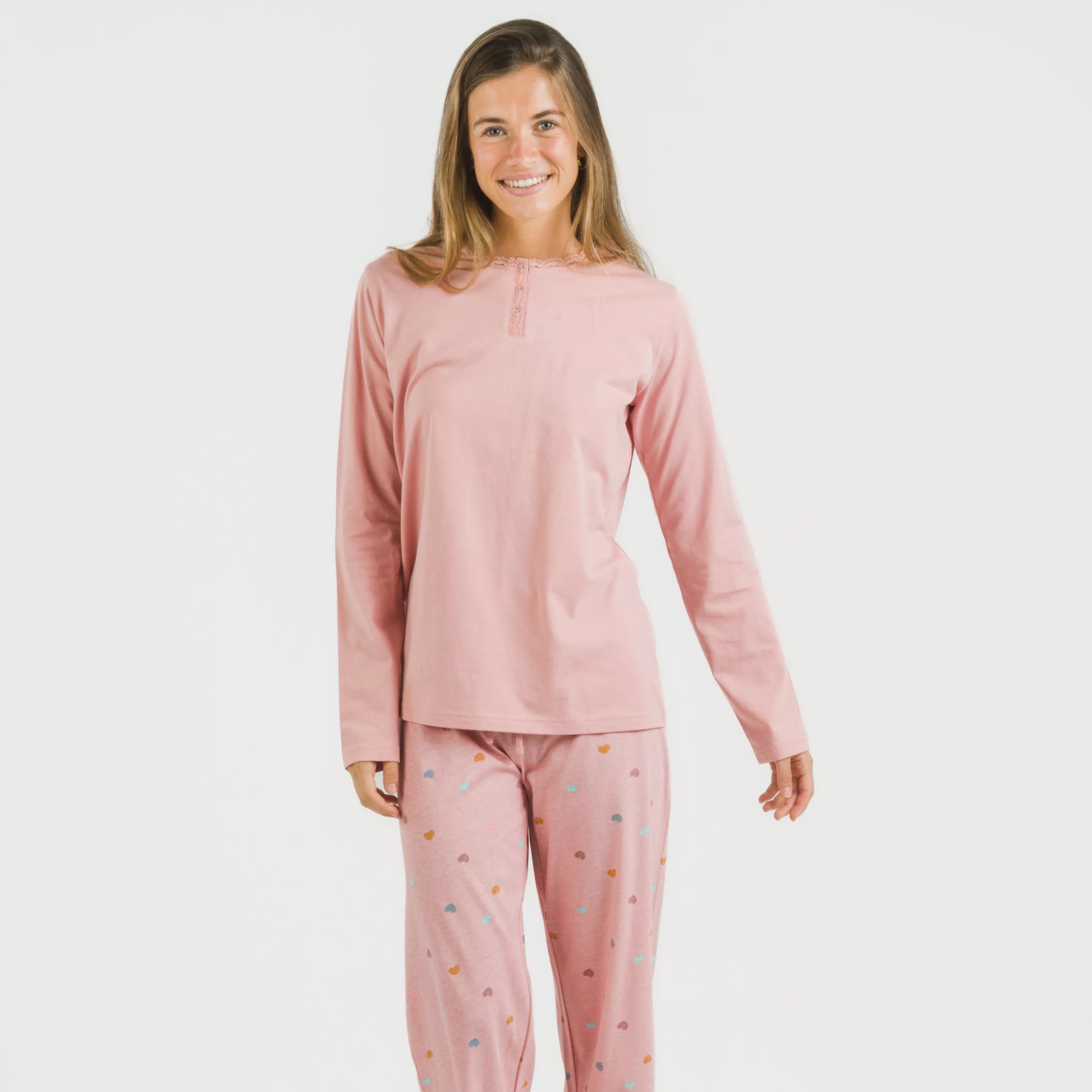 Pijama longo de algodão Mapita rosa