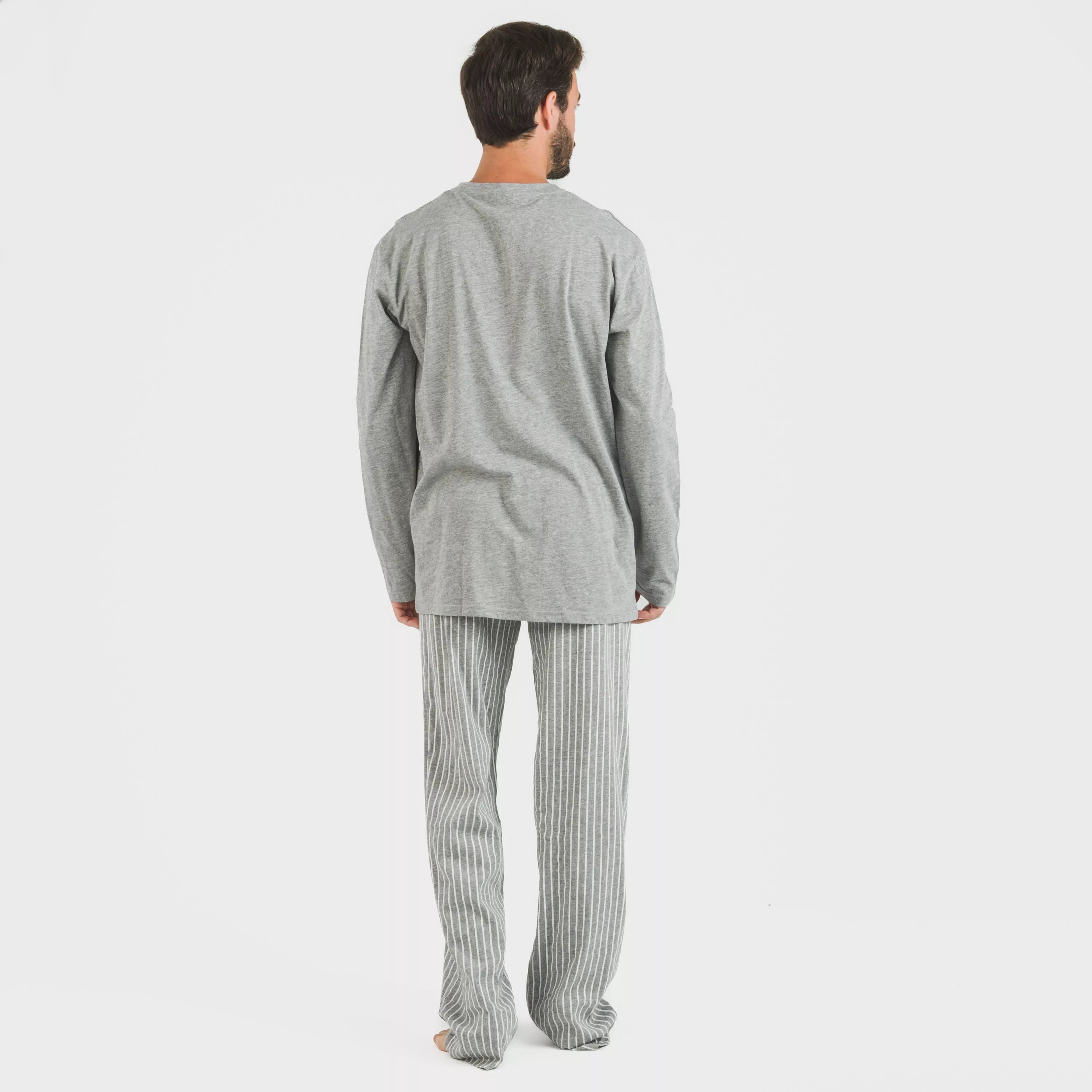Pijama largo algodón hombre Beto gris mezcliyado