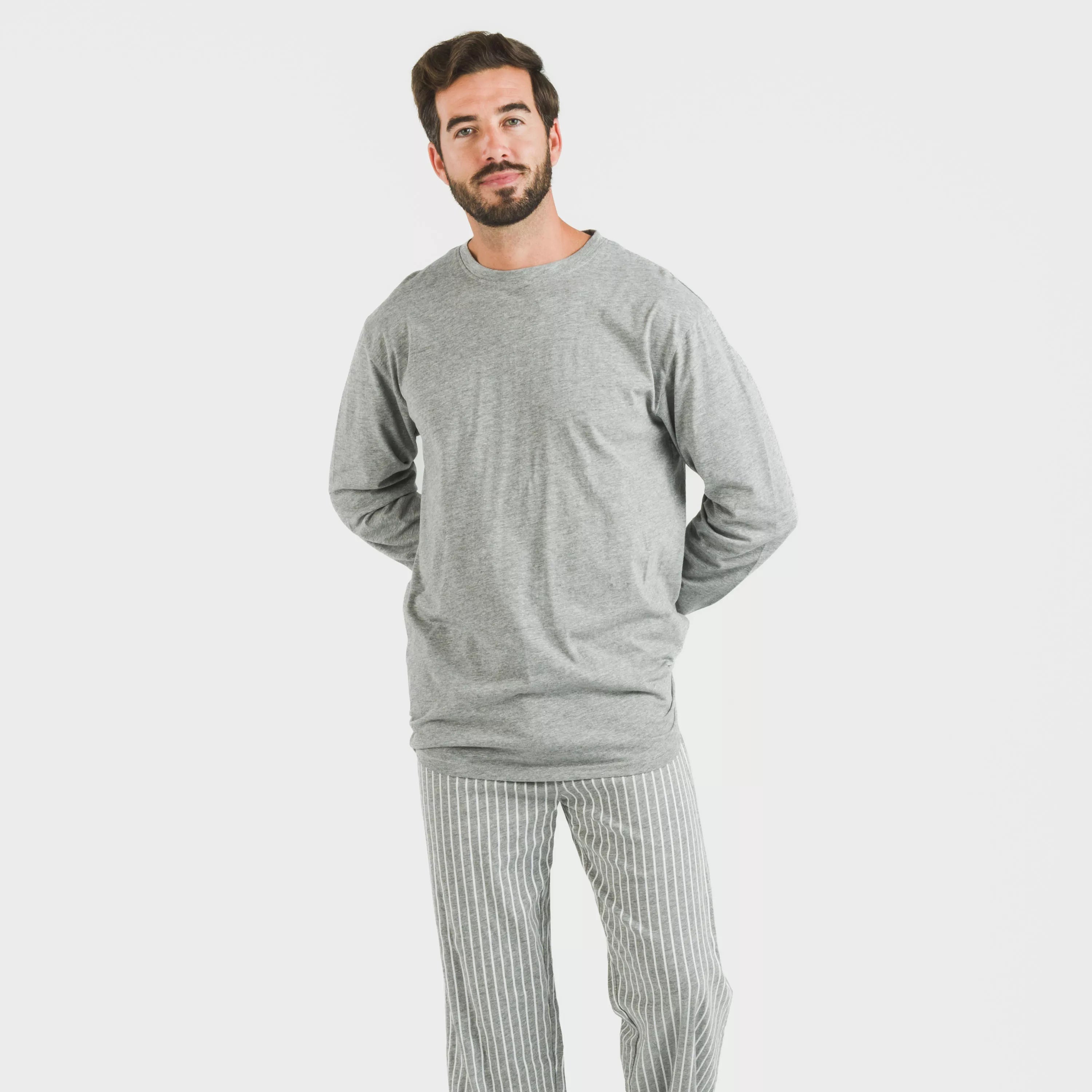 Pijama largo algodón hombre Beto gris mezcliyado