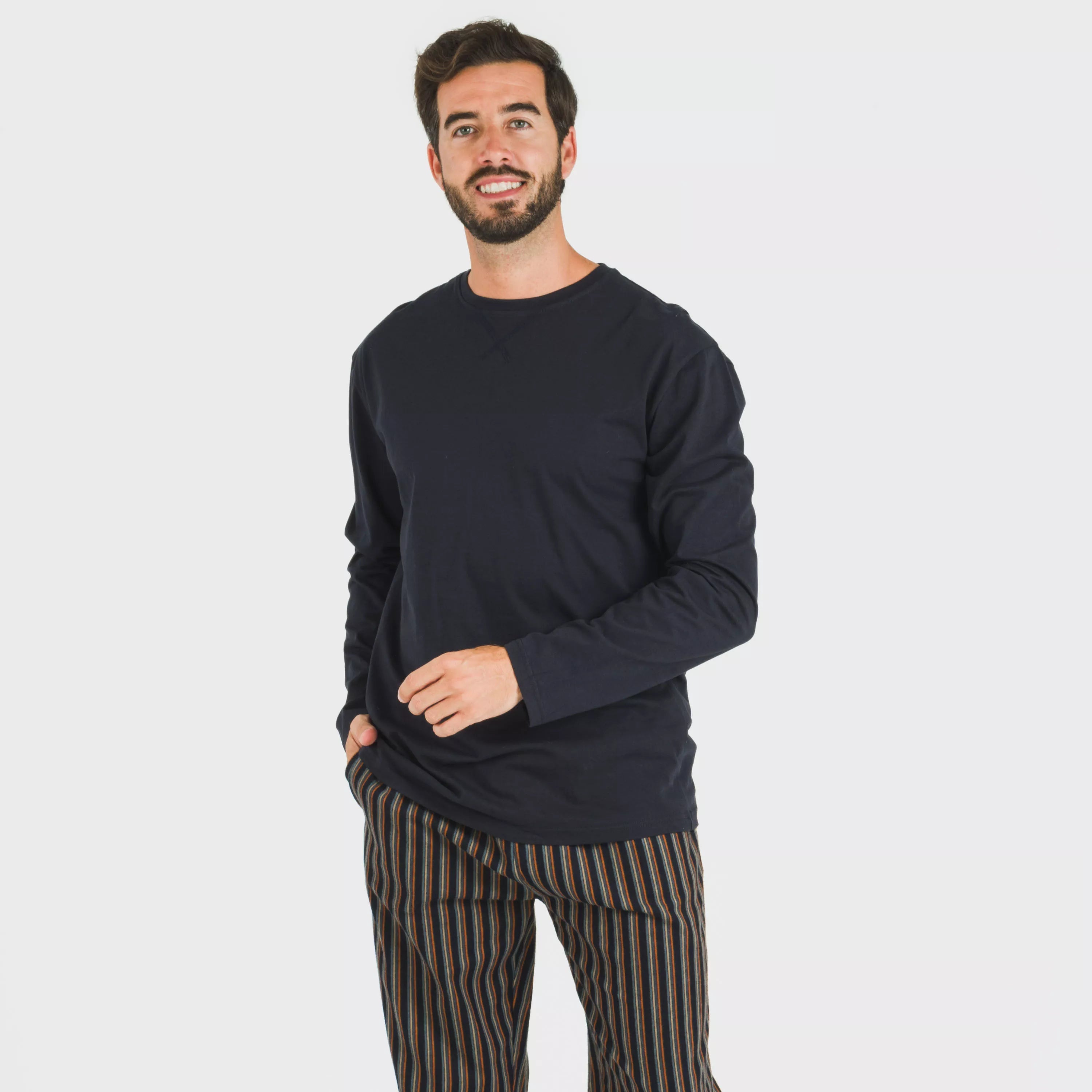 Pijama masculino de flanela listrado azul marinho Vermont