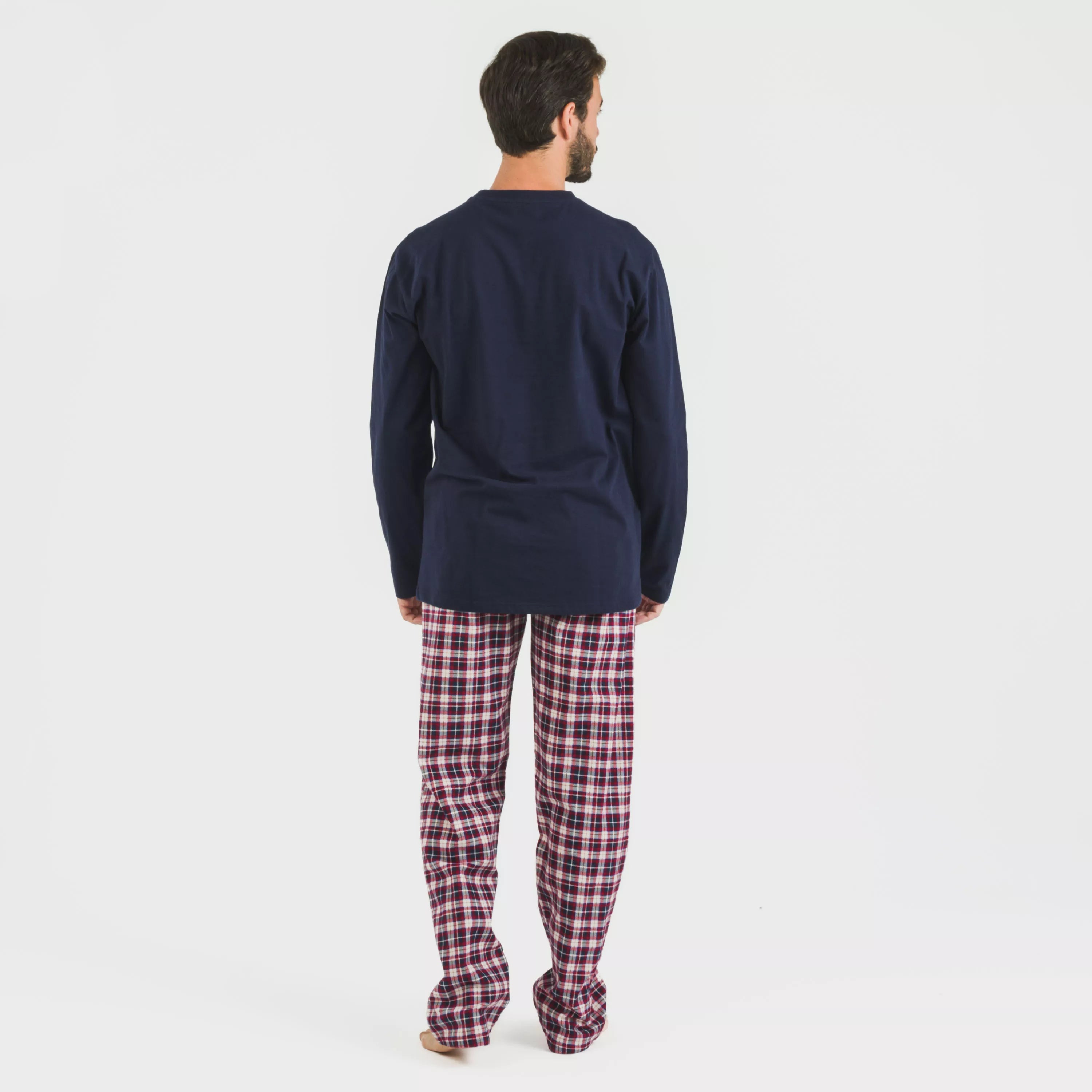 Pijama masculino de flanela, xadrez Sergio, azul marinho